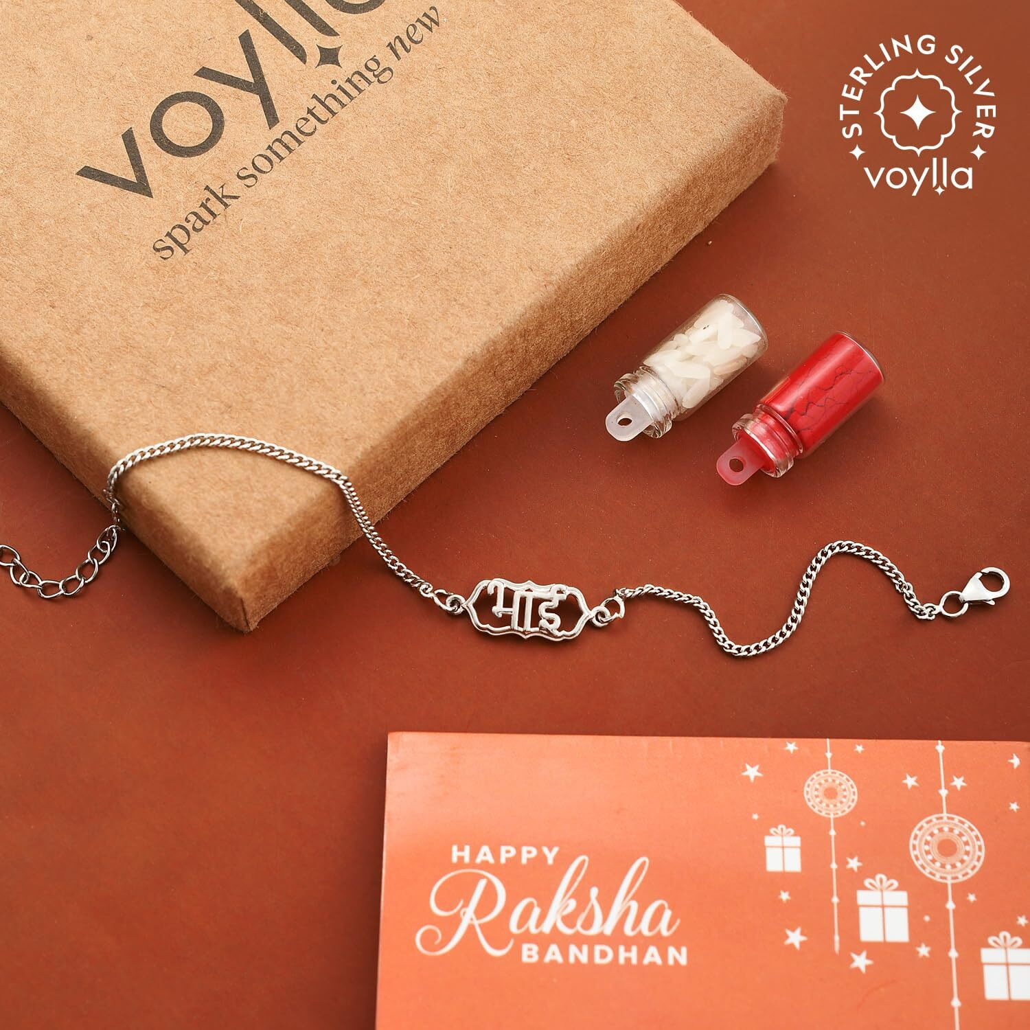 Voylla Sterling Silver Bhai Inscribed Rakhi|Pack Of 1|Rakhi For Brother|Raksha Bandhan Special|925 Steling Silver|