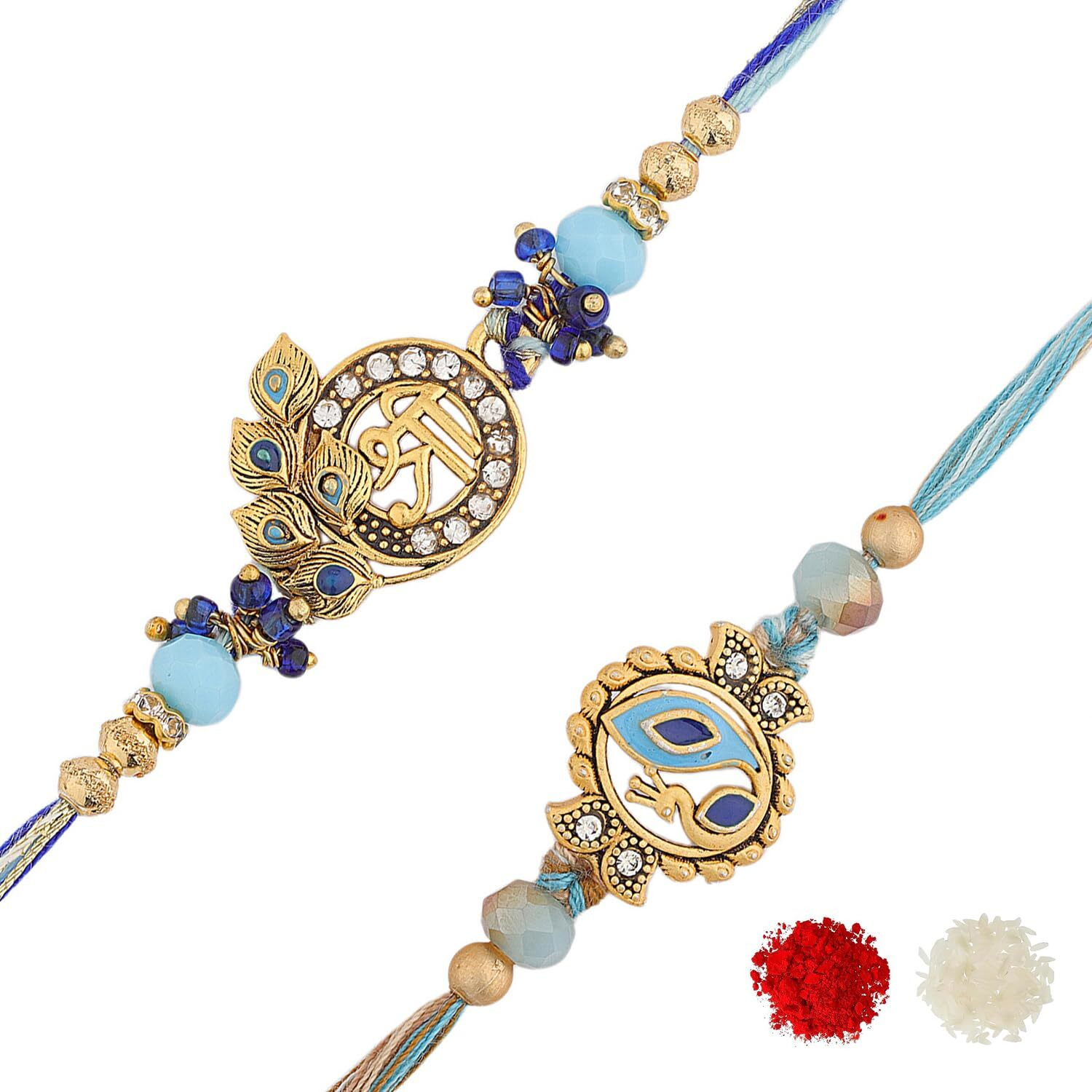 Voylla Divine Lord Shri Blessings Mor Pankh Rakhi Combo For Brother|Peacock Rakhi Set Of 2|Rakhi Gift For Brother