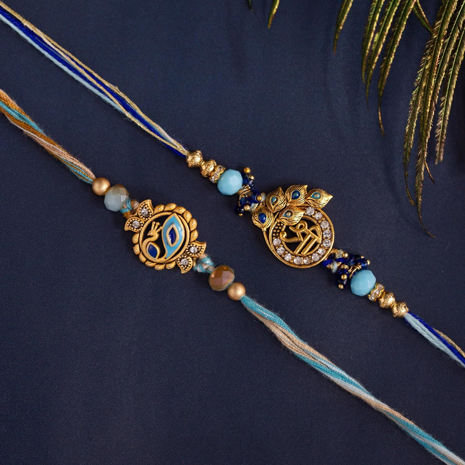 Voylla Divine Lord Shri Blessings Mor Pankh Rakhi Combo For Brother|Peacock Rakhi Set Of 2|Rakhi Gift For Brother