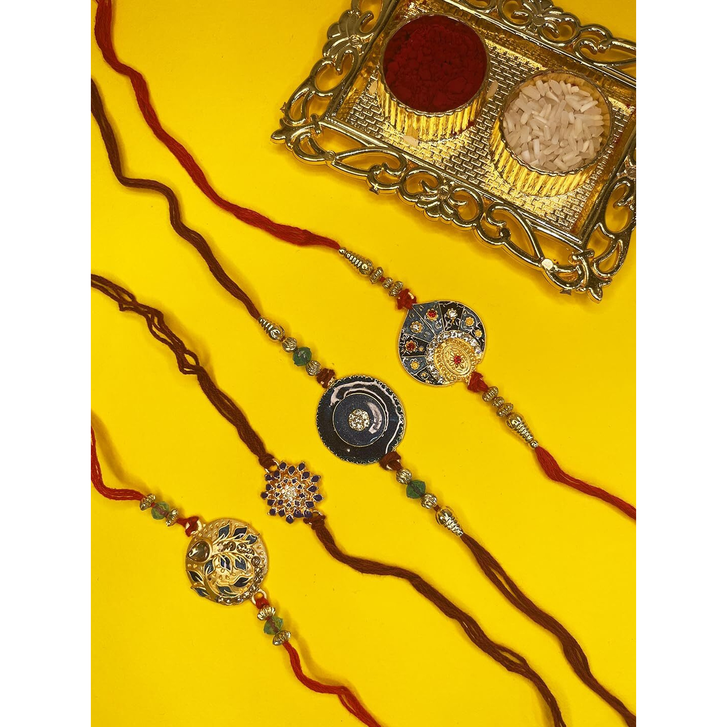 Mahi Combo Of Exclusive Designer Meenakari Work Rakhi's With Multicolor Crystal And Artificial Pearl For Bhaiya (Rco1105231M)