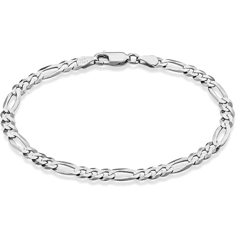 Lecalla Solid 925 Sterling Silver Unisex Figaro Chain Bracelet | Bis Hallmarked Italian 4Mm Diamond-Cut Figaro Link Chain Bracelets For Men 8.5 Inches | Rakhi For Brother