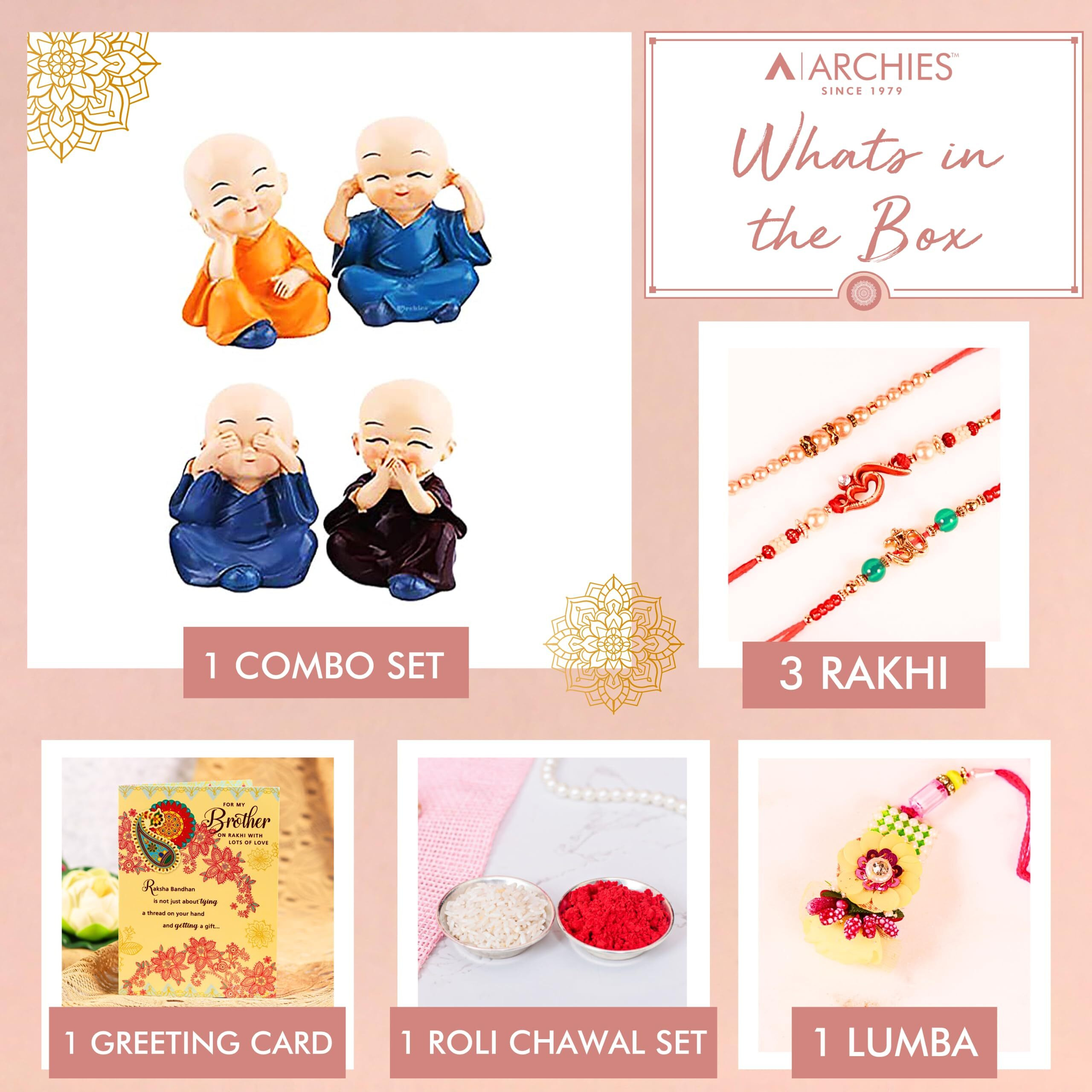 Archies Rakhi Collection For Rakshabandhan | Rakhi For Brother | Rakhi For Bhaiya And Bhabhi | Rakhi Combo Gift Hamper (Acceptable-Buddha+Rakhi Combo)