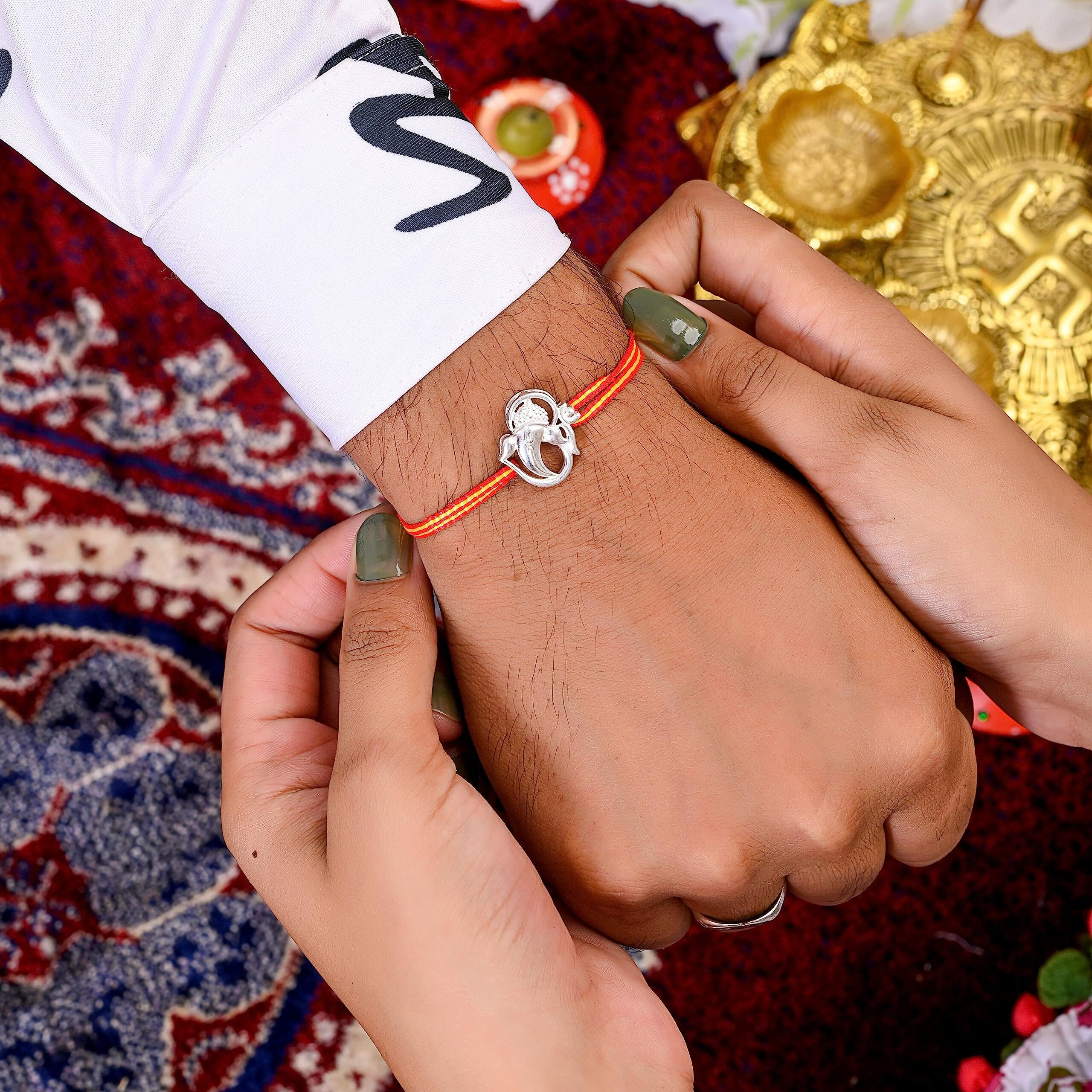 I Juels  Live The Emotions Pure Silver Rakhi For Brother. 3-In-1 Silver Rakhi/Bracelet/Pendant For Men And Women.