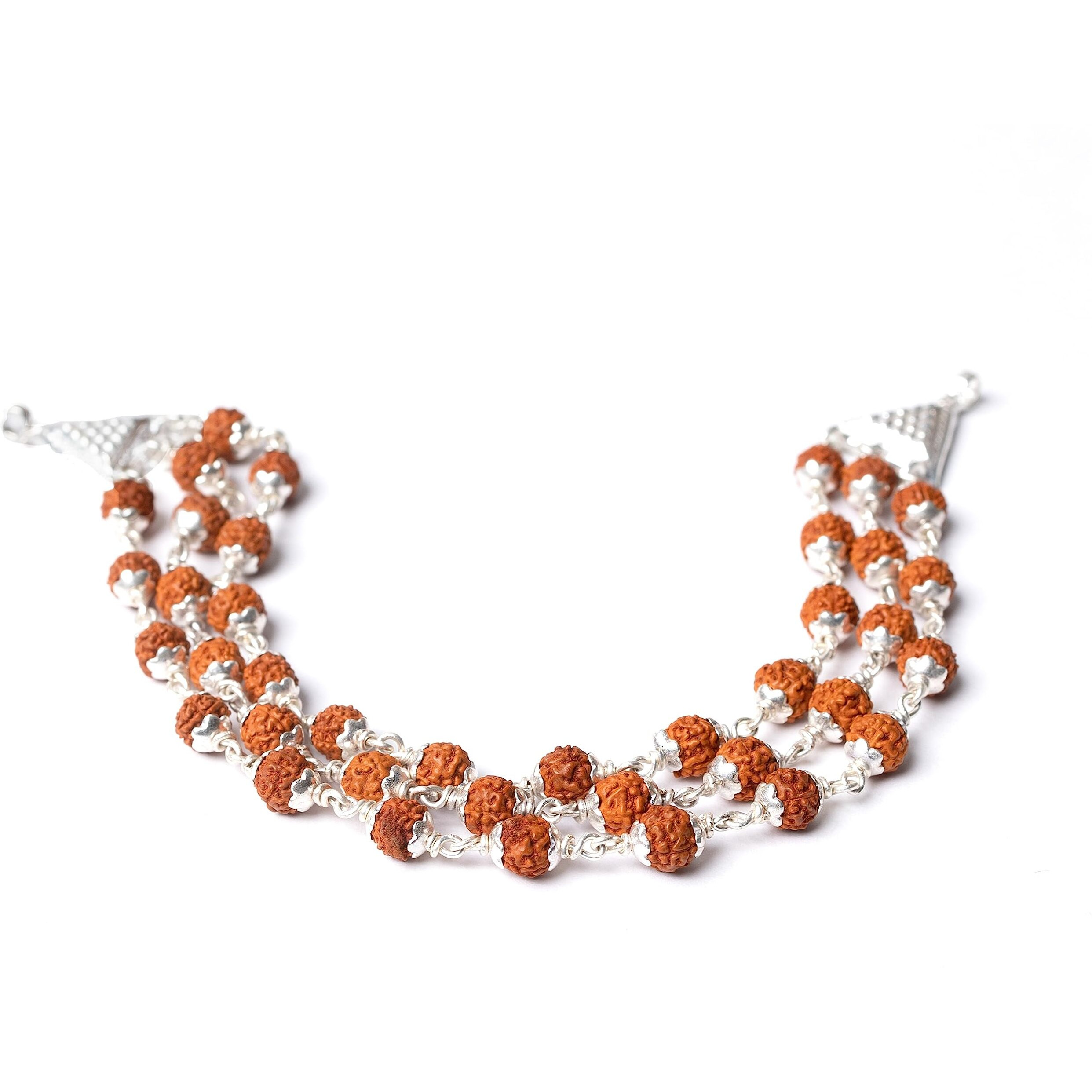 Hem Jewels Pure Silver Rudraksh Rakhi For Brother | Silver Rudaksh Bracelet For Boys And Men | Silver Rakhi | Design  Classic Triple Line Rudraksh (Hjrkh-79)