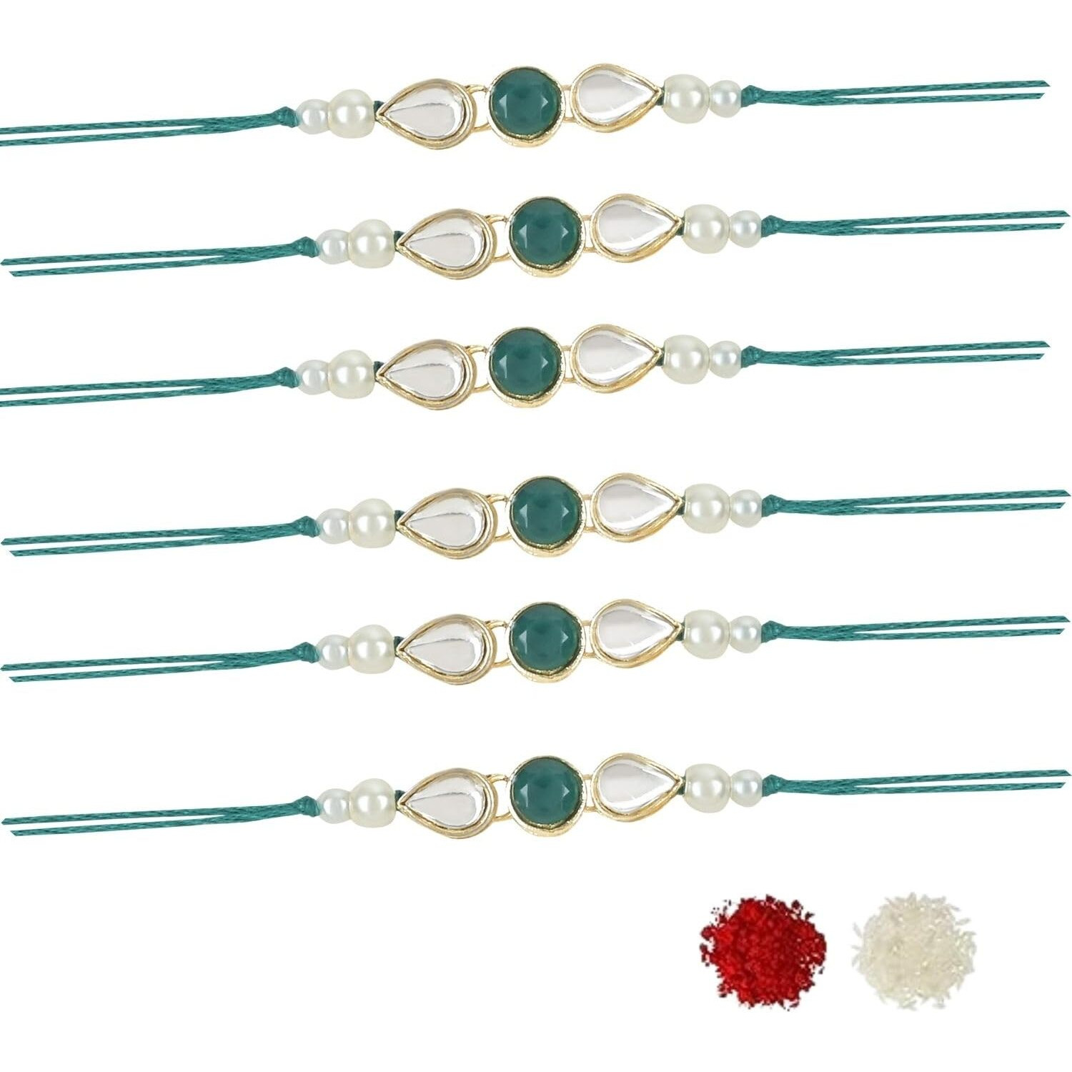 I Jewels Mens Pearl & Kundan Designer Bhaiya Rakhi With Roli Chawal & Rakshabandhan Card For Brother/Bro/Bhai (R099G-6)