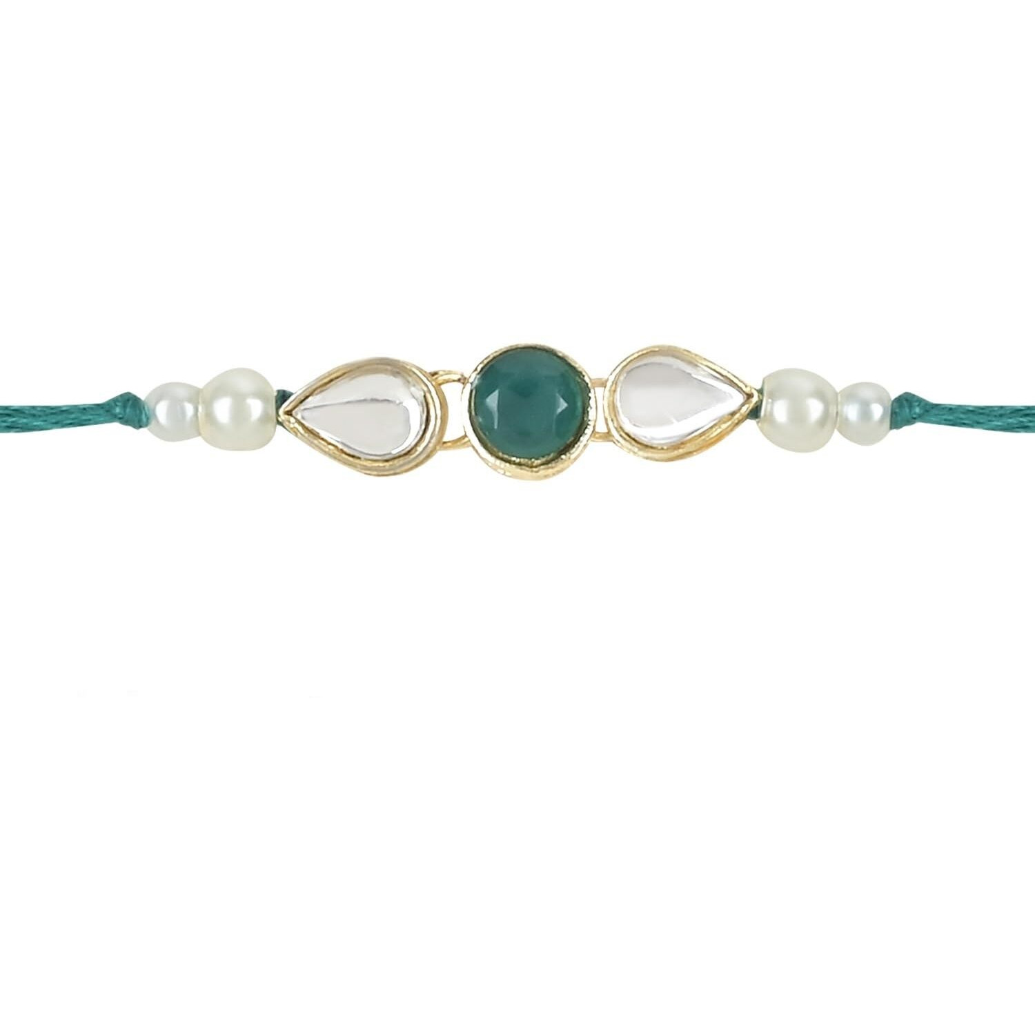 I Jewels Mens Pearl & Kundan Designer Bhaiya Rakhi With Roli Chawal & Rakshabandhan Card For Brother/Bro/Bhai (R099G-6)