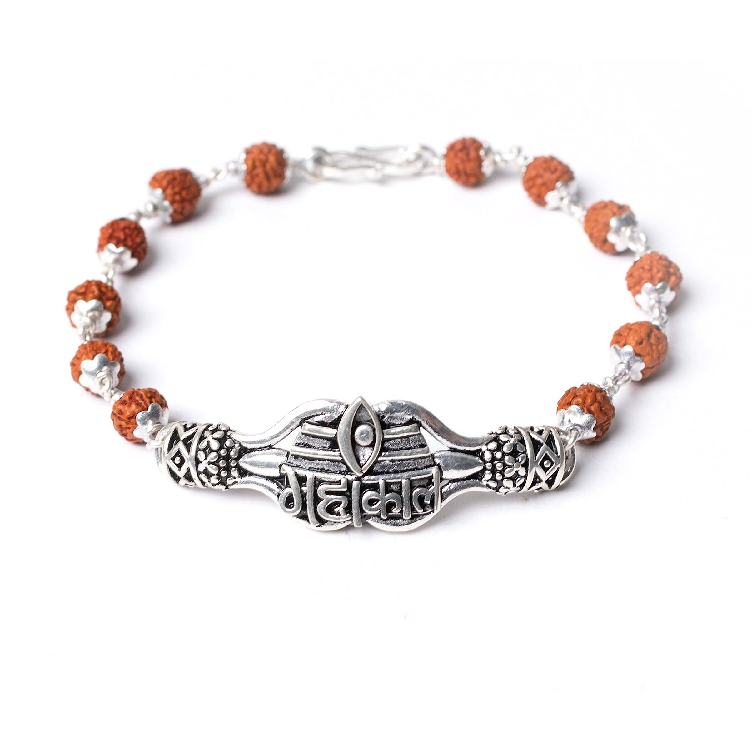 Hem Jewels Pure Silver Rudraksh Rakhi For Brother | Silver Rudaksh Bracelet For Boys And Men | Silver Rakhiwith Motif Of Mahakaal With 3Rd Eye (Hjrkh-75)