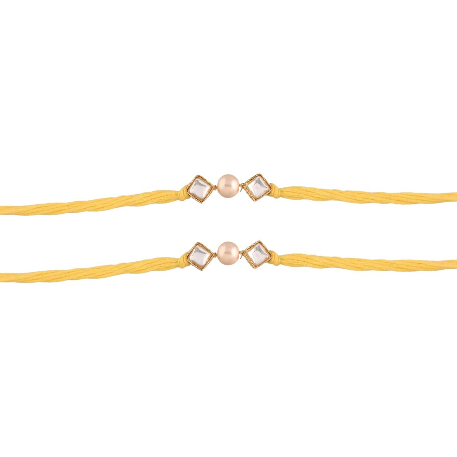 I Jewels Mens Gold Plated Ethnic Pearl & Kundan Combo Bhaiya Rakhi With Roli Chawal & Rakshabandhan Card For Bro/Brother/Bhai (R025-2) (Pack Of 2)