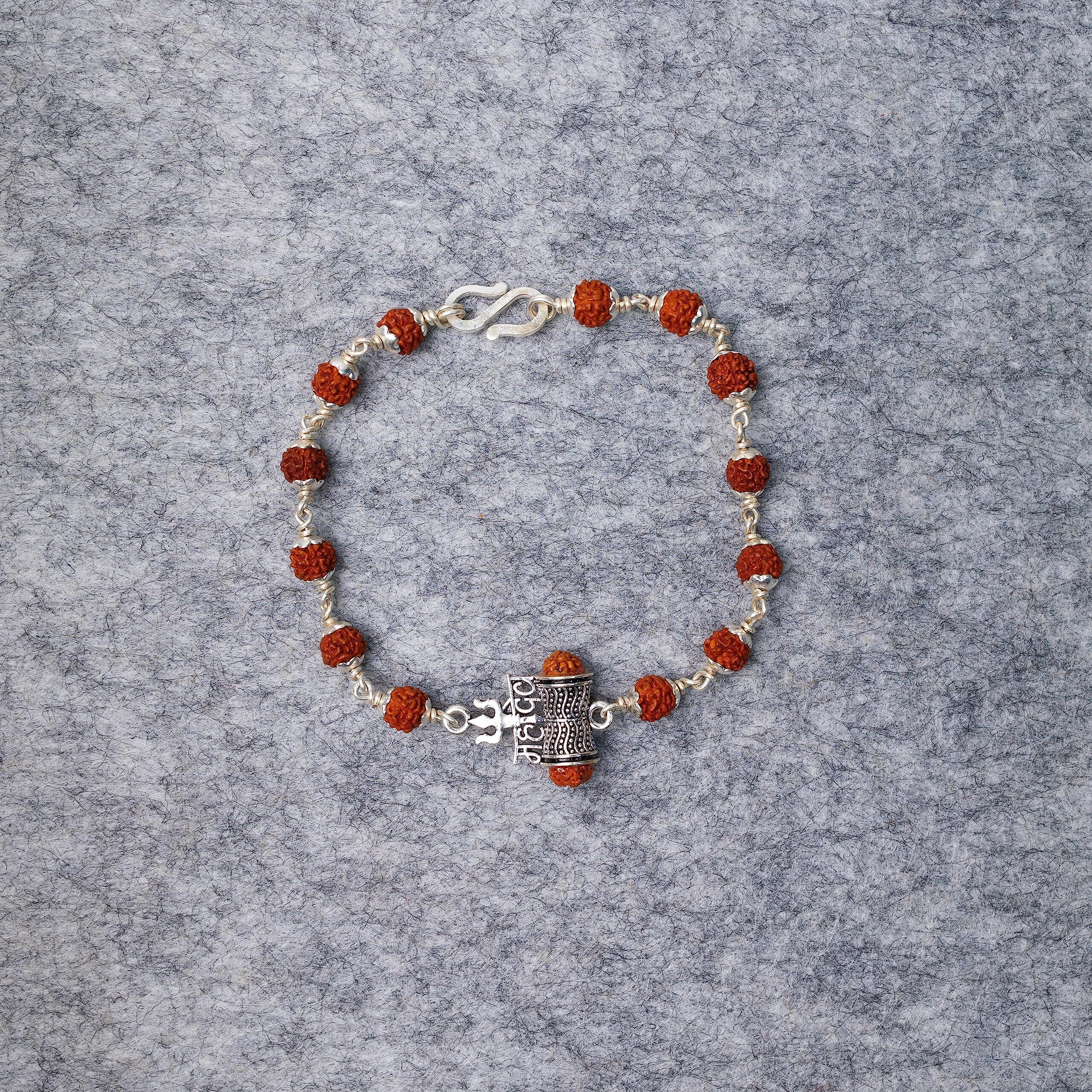 Hem Jewels Pure Silver Rudraksh Rakhi For Brother | Silver Bracelet For Boys And Men | Silver Bracelet Rakhi | Design Mahadev Trishul Motif (Hj_Rkh52)