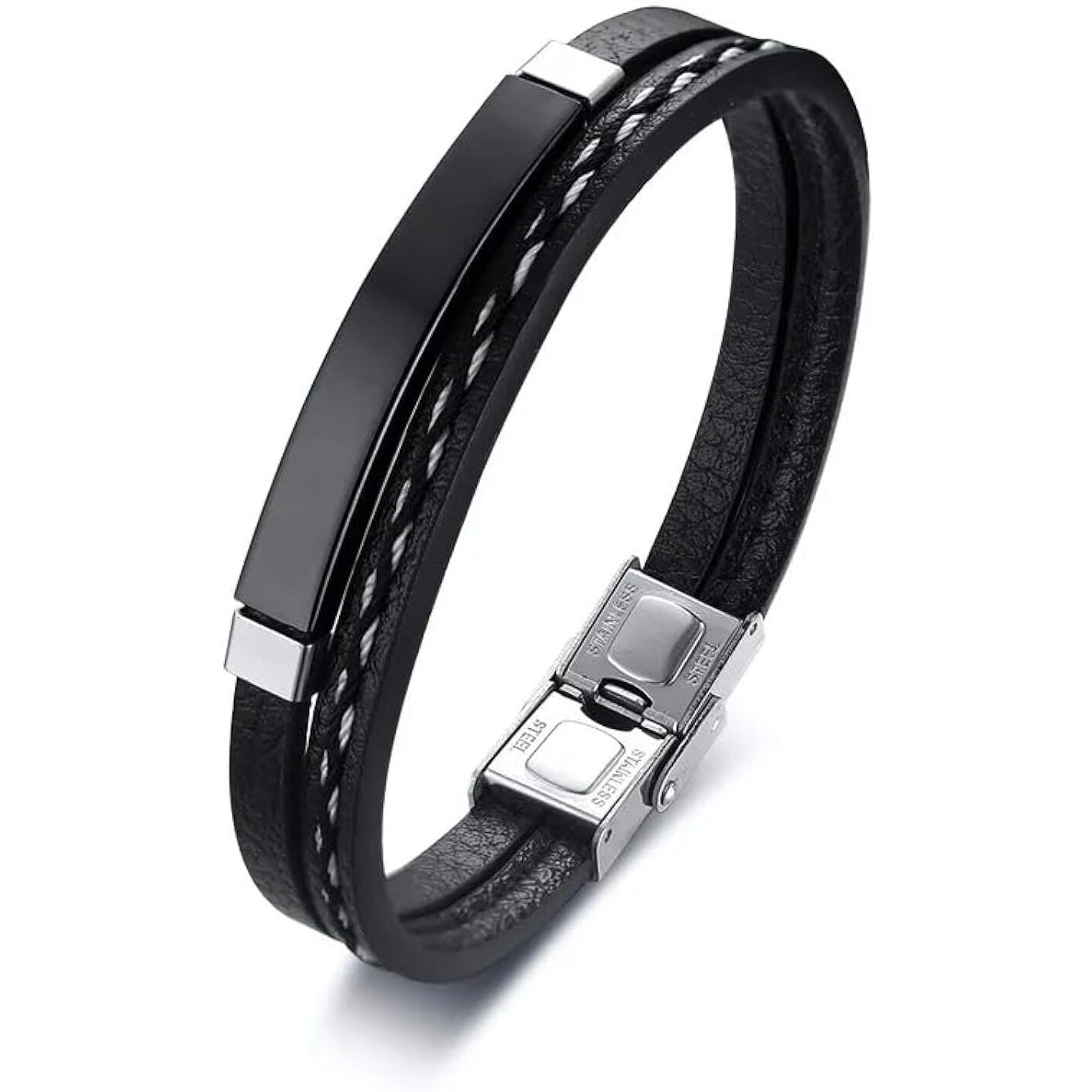 Youbella Men's Black Leather Bracelet | Retro Style Wristband | Birthday Gift For Him