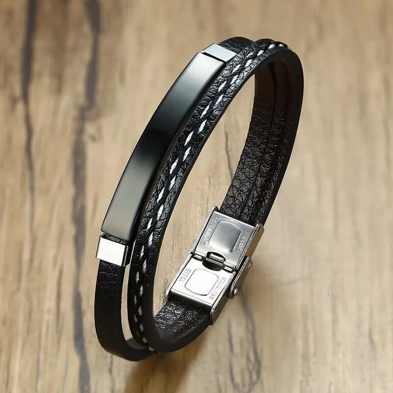 Youbella Men's Black Leather Bracelet | Retro Style Wristband | Birthday Gift For Him