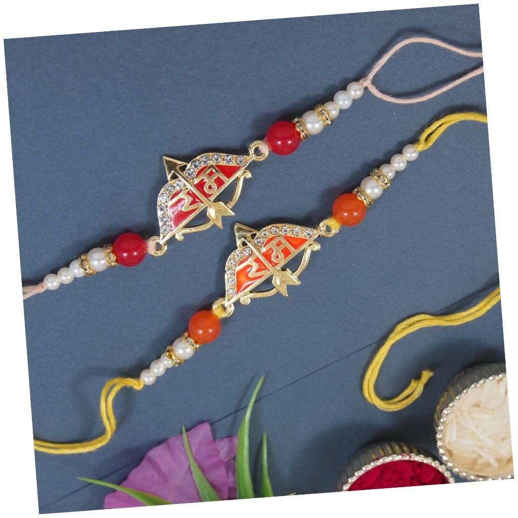 I Jewels Mens Gold Plated Combo Ram Rakhi With Roli Chawal & Rakshabandhan Card For Brother/Bro/Bhaiya (R299Or-Re)