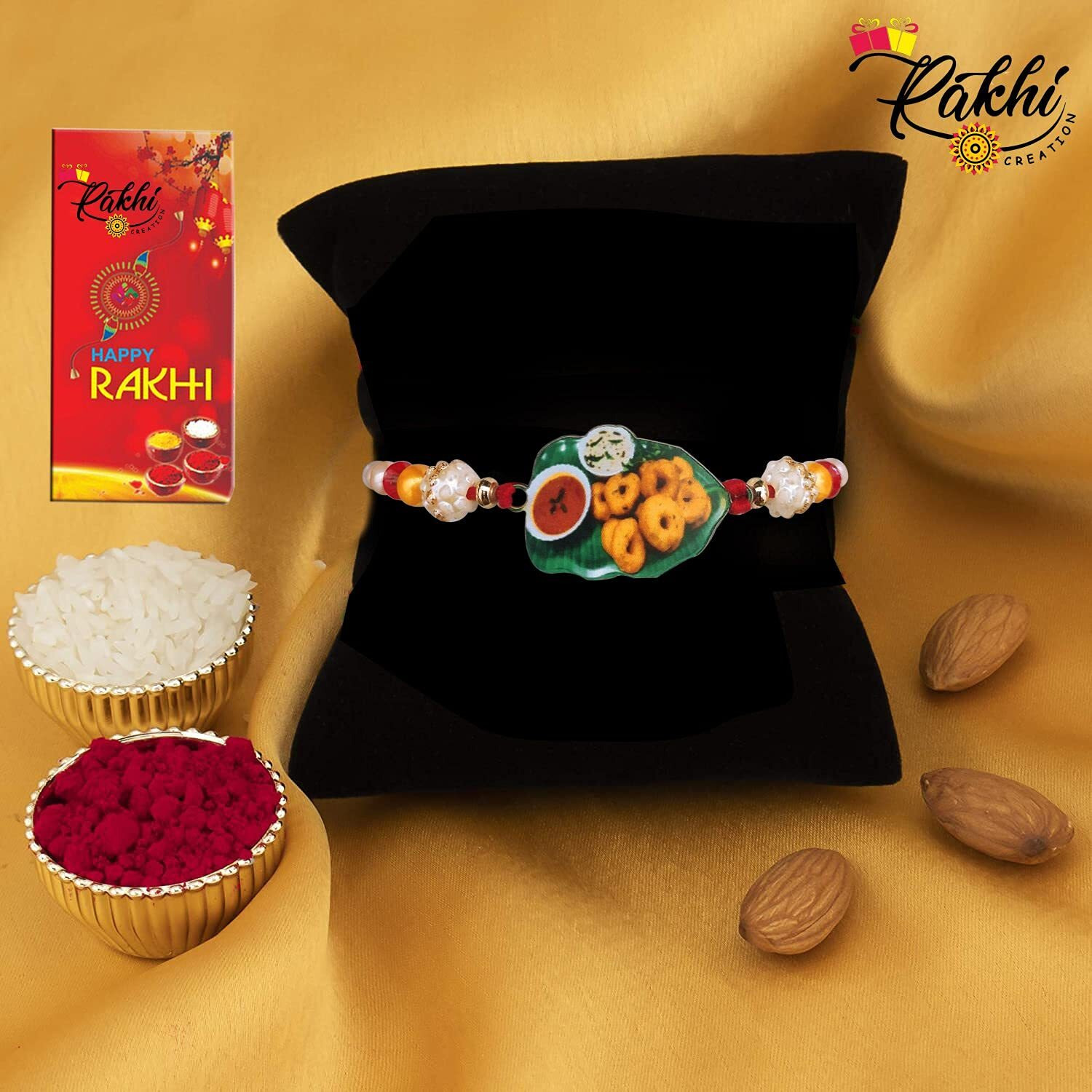 Case Creation Idli Vada Shambhar Bracelet Rakhi For Brother Cool Bhai/Rakhi For Bhai/Rakhi For Bhaiya/Rakhi For Kids/Rakhi For Sister / 2 Rakhi Kids Funny Cute Miniature Cool Rakhi (Set Of 2)