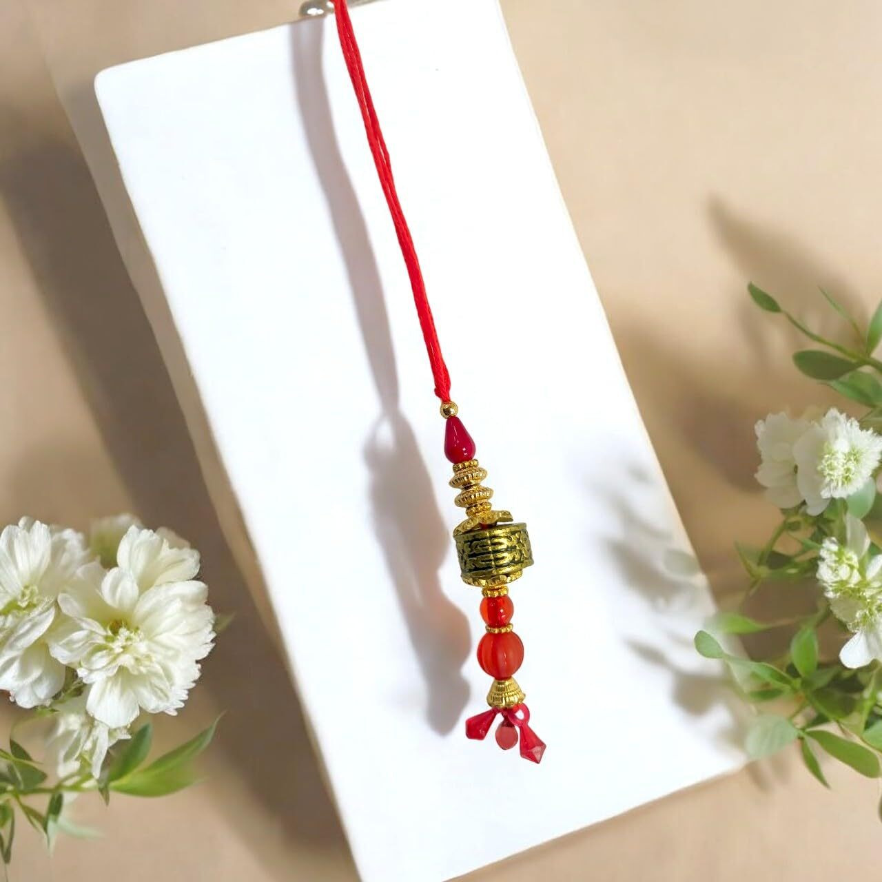 Accessher Mens Traditional Gold Inrticate Lumba Rakhi For Beloved Bhabhi Pack Of 1 & Gifting With Roli Kumkum Packets & Happy Rakshabandhan Card