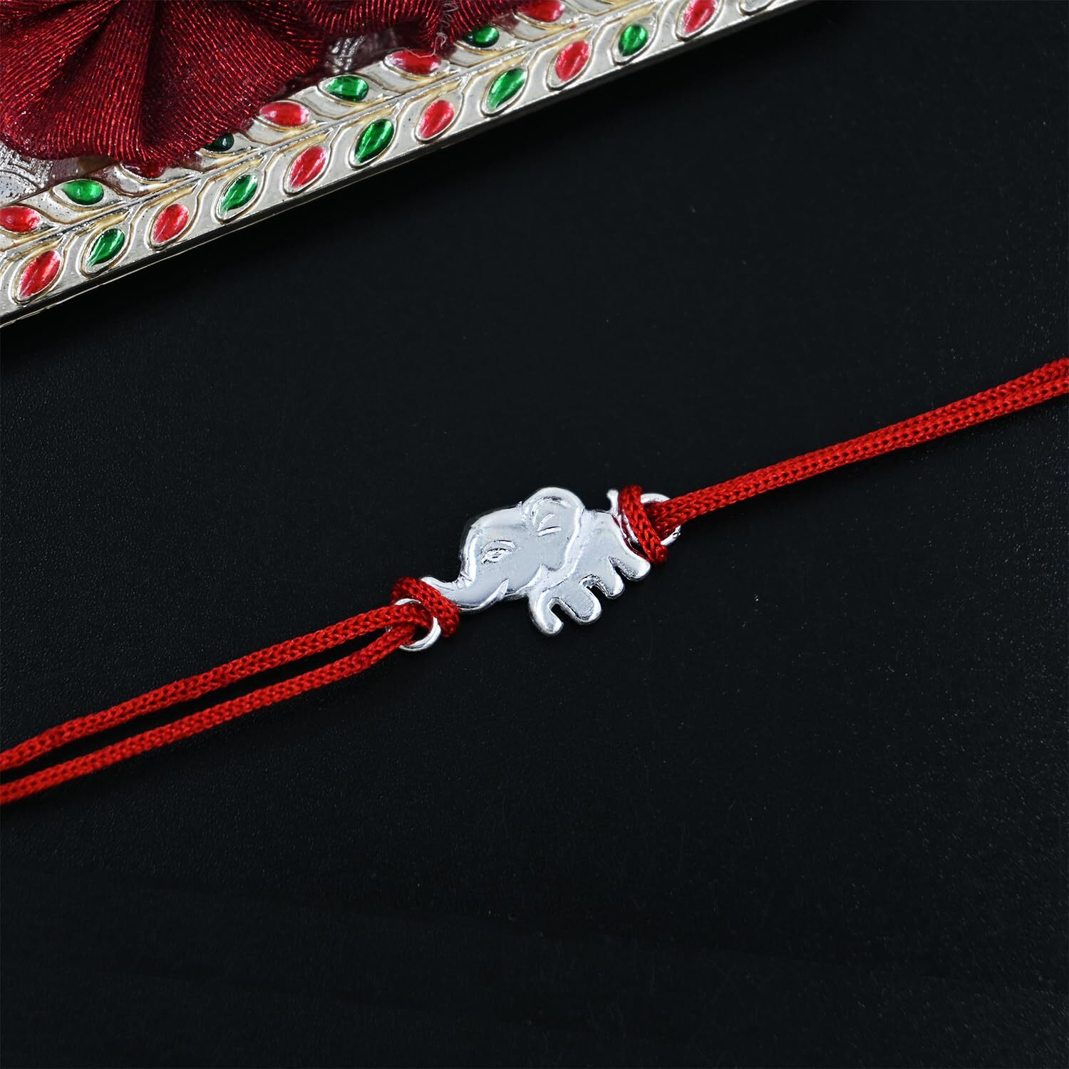 Parnika 925 Silver Elephant Thread Rakhi For Brother In Pure 92.5 Sterling Silver For Kids | Chandi Ki Rakhi | With Roli Chawal |