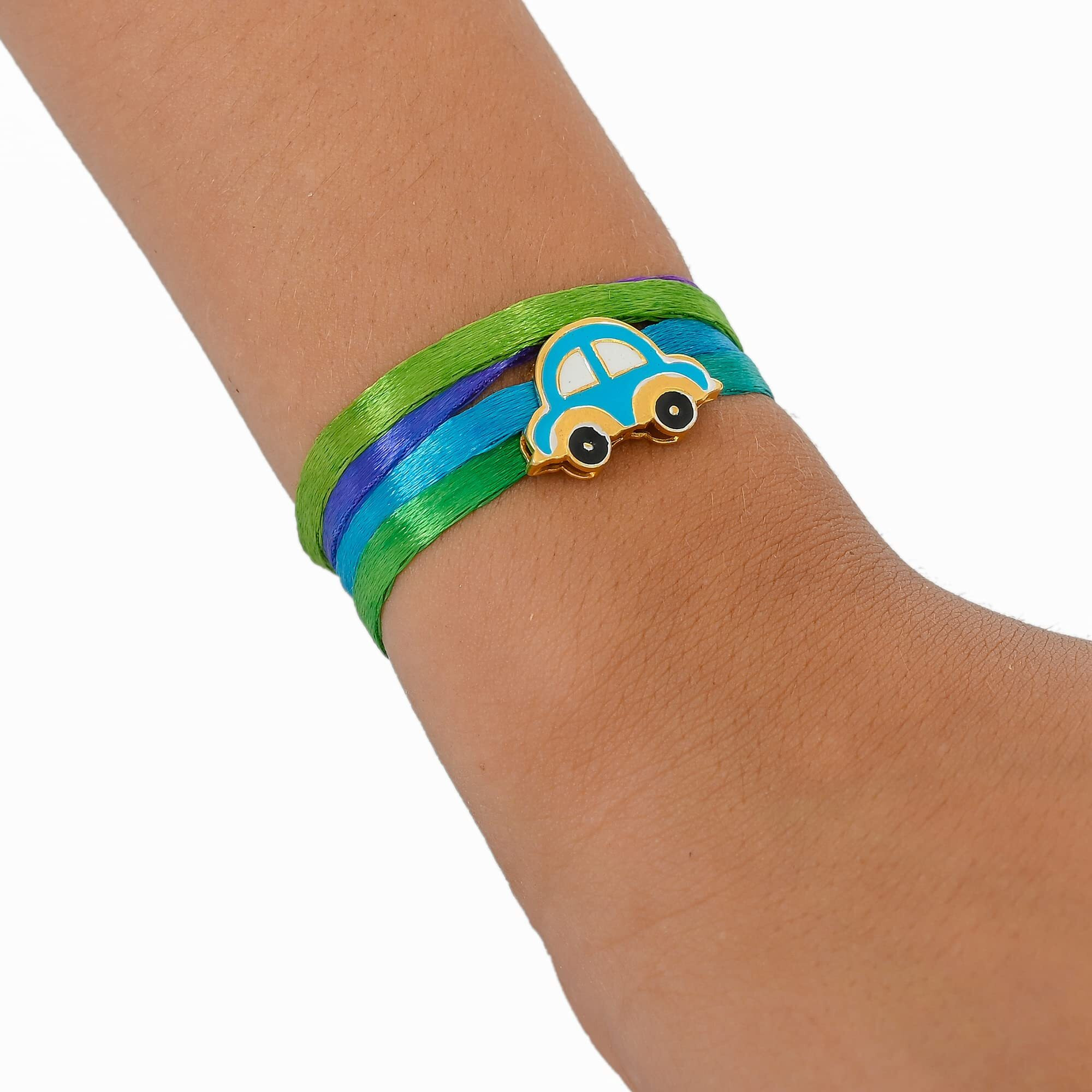 I Juels  Live The Emotions 925 Sterling Silver Car Silver Rakhi For Brother Kids. 3-In-1 Silver Rakhi/Bracelet/Pendant For Kids/Boys/Girls