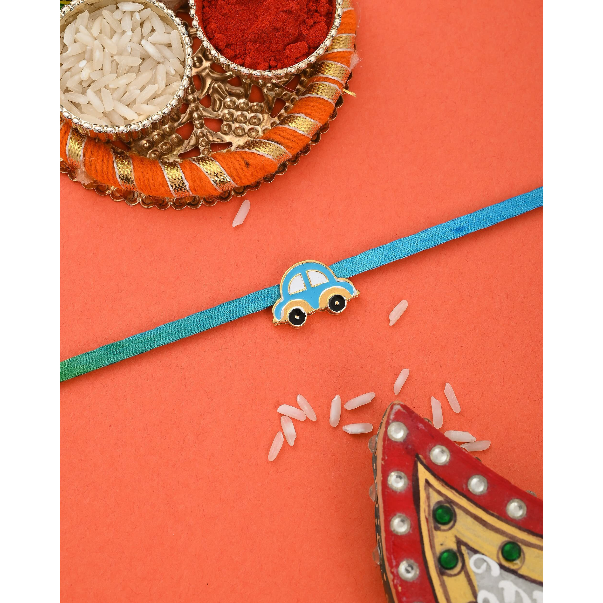 I Juels  Live The Emotions 925 Sterling Silver Car Silver Rakhi For Brother Kids. 3-In-1 Silver Rakhi/Bracelet/Pendant For Kids/Boys/Girls