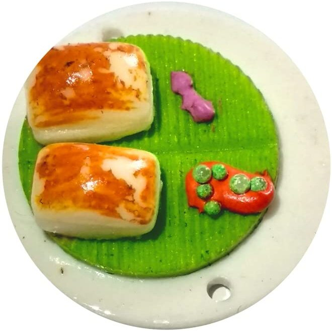Ubuntu  Seasonal Designer 3D Food Rakhi For Kids - Attractive Embossed Foods Rakhi - Combo Pack With Roli & Chawal - (Pack Of 1) (Vadapav)