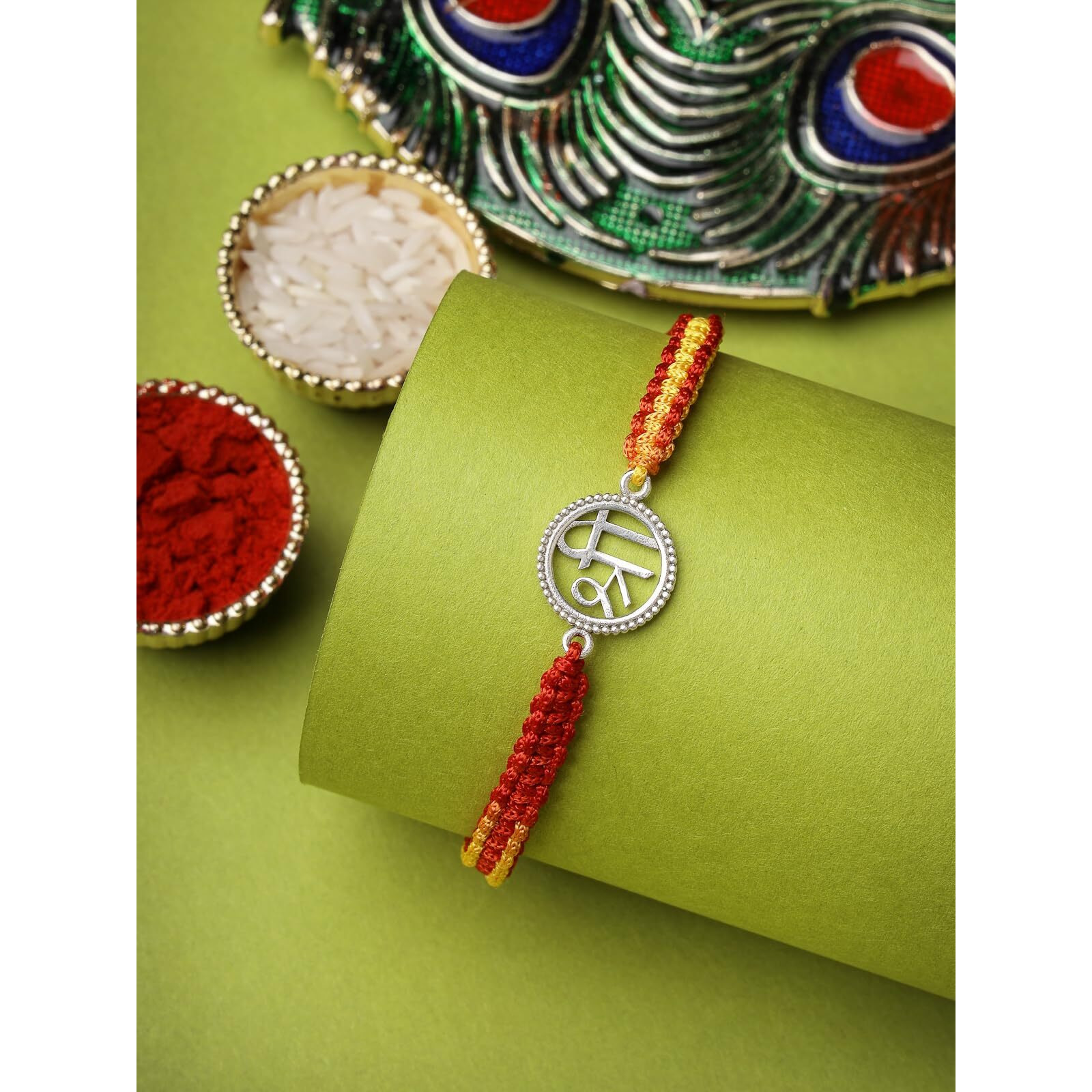 Sukkhi Rakhi 925 Sterling Silver Shree Ganesha Rakhi Bracelet For Men With Roli Chawal & Free Greeting Card With Certificate Of Authenticity | 925 Silver Rakhi For Brother | Rak106987