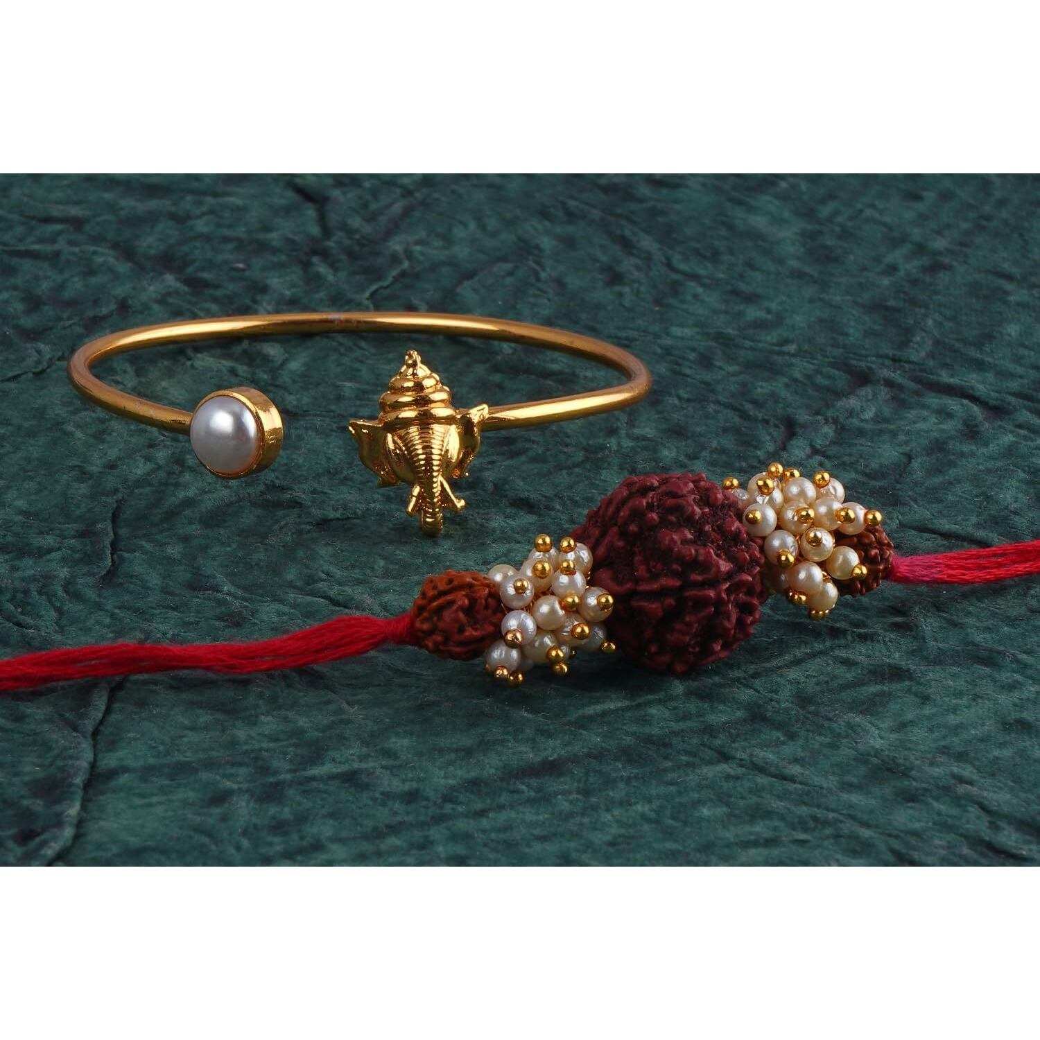 Jfl - Jewellery For Less Combo Of Pearl Rudraksh Rakhi & Ganesha Kada Couple Pair Latest Rakhi With Roli Chawal Raksha Bandhan With Hand Written. For Unisex Adult