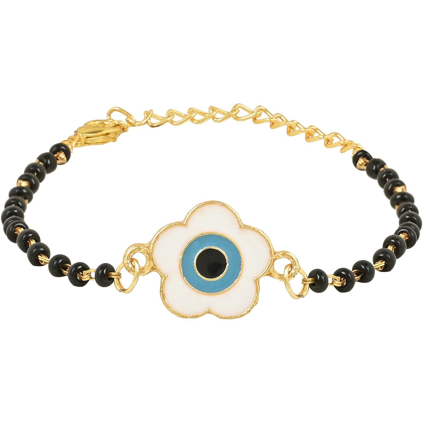 I Jewels Enamel Floral Evil Eye Bhaiya Bhabhi Mangalsutra Bracelet Rakhi Set With Roli Chawal & Rakshabandhan Card For Brother/Bro/Men (R133-Co)