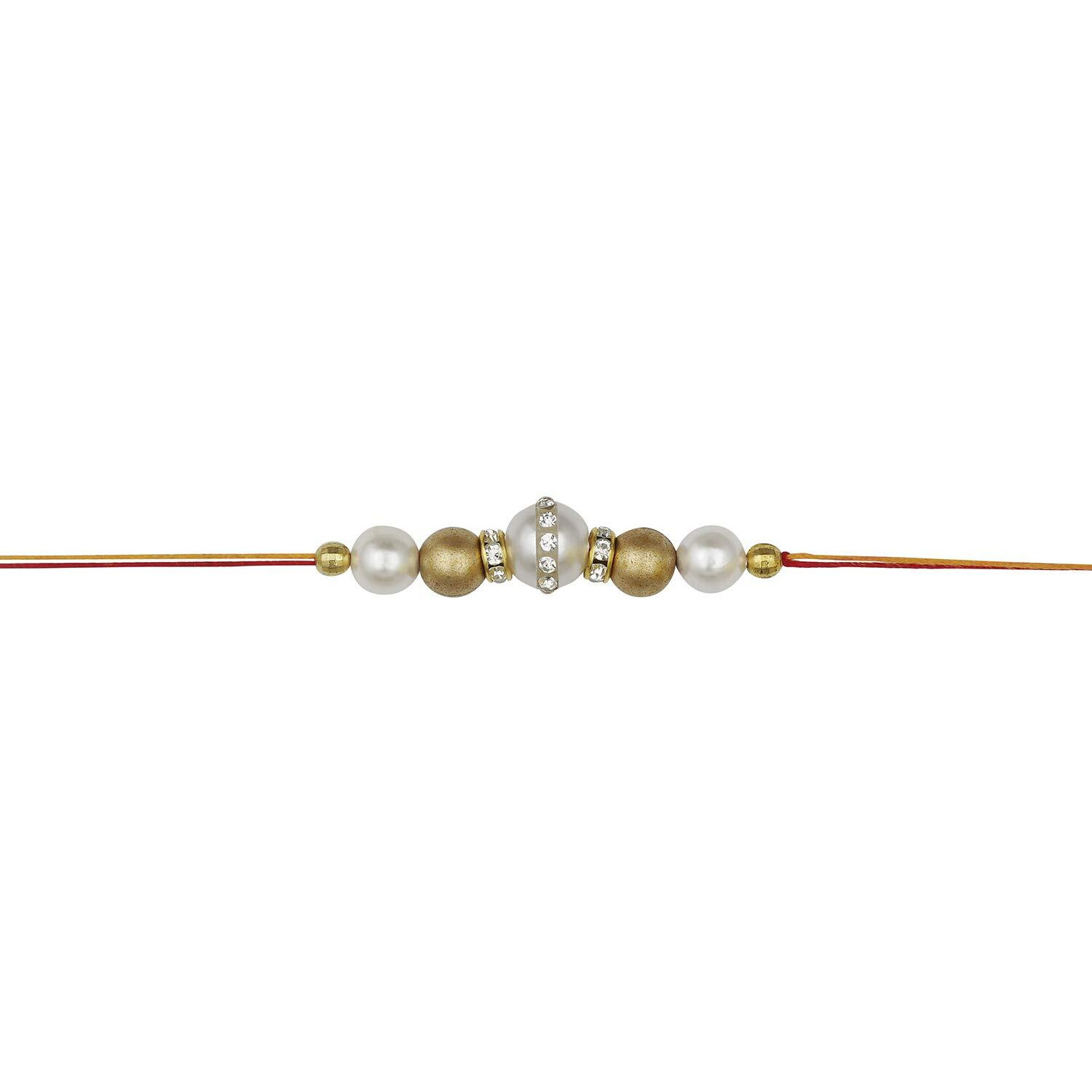 Accessher Mens Traditional Gold & White Plated Stylish Beads Rakhi For Beloved Brother Pack Of 2 With Roli Kumkum Packets And Happy Rakshabandhan Card