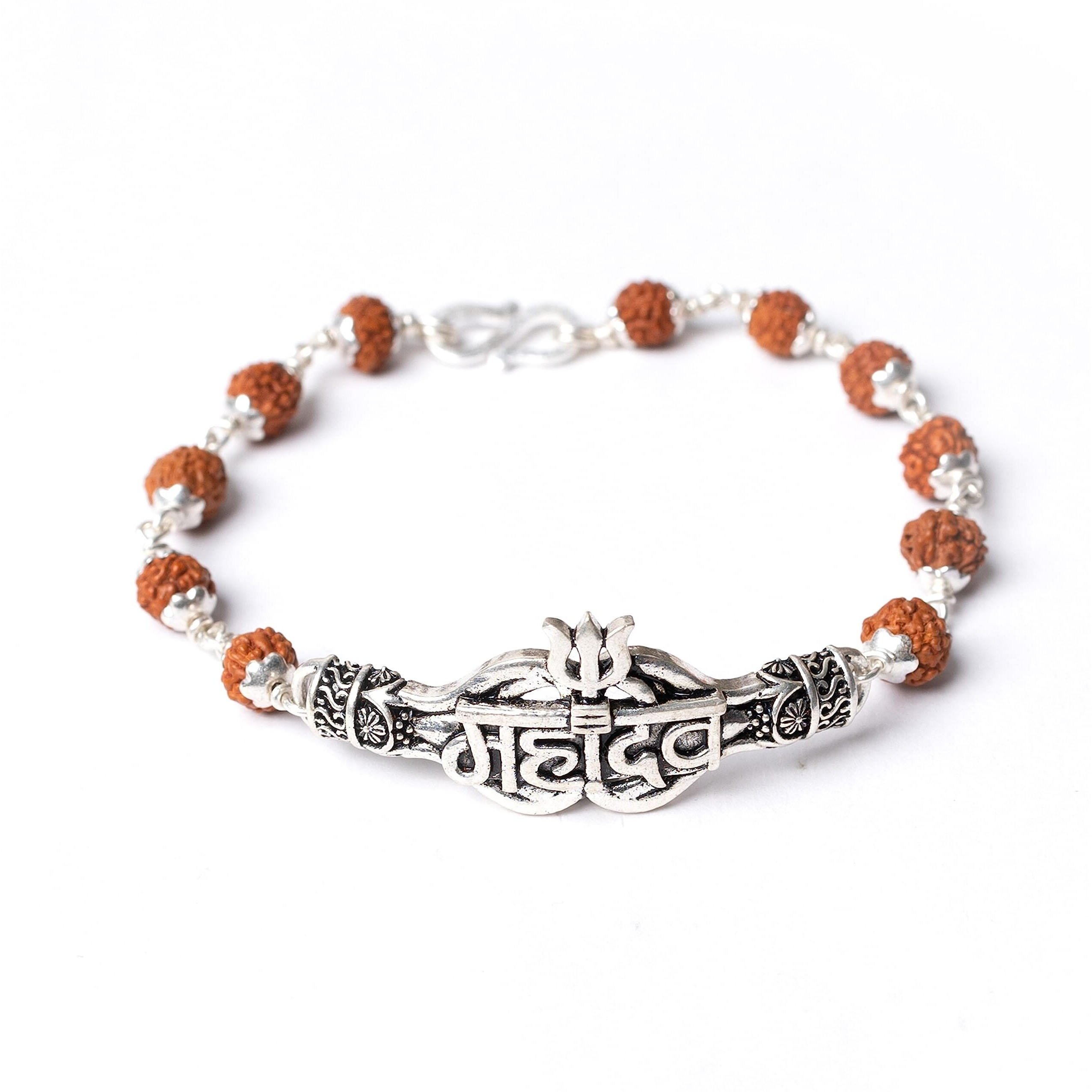 Hem Jewels Pure Silver Rudraksh Rakhi For Brother | Silver Rudaksh Bracelet For Boys And Men | Silver Rakhi With Motif Of Mahadev (Hjrkh-76)
