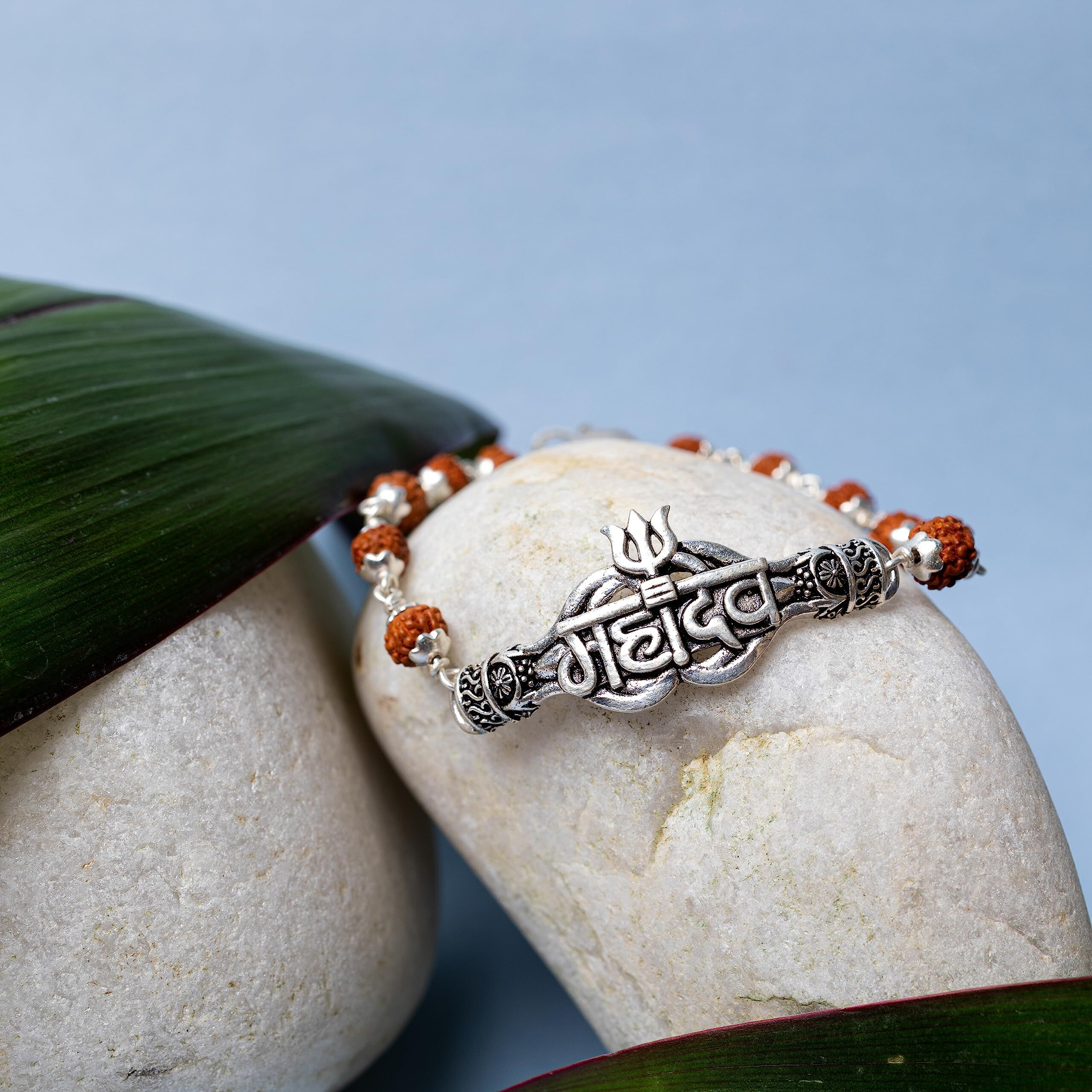 Hem Jewels Pure Silver Rudraksh Rakhi For Brother | Silver Rudaksh Bracelet For Boys And Men | Silver Rakhi With Motif Of Mahadev (Hjrkh-76)