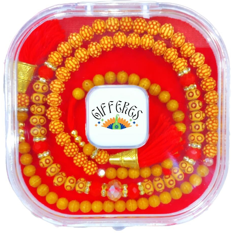 Gifferes - American Diamond Premium Rakhi With Beautiful Box Packaging | Free Roli & Chawal (Beads, Pearls & Gemstones, Long Sacred Dora 1)