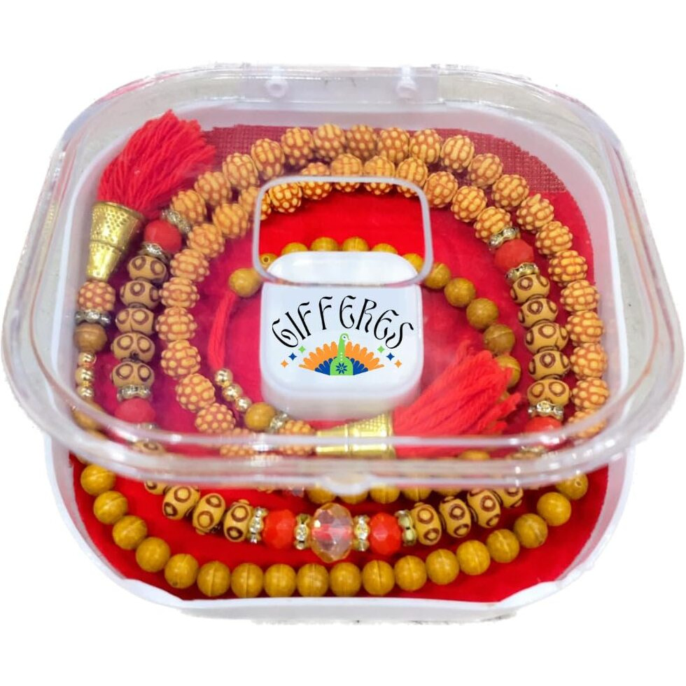 Gifferes - American Diamond Premium Rakhi With Beautiful Box Packaging | Free Roli & Chawal (Beads, Pearls & Gemstones, Long Sacred Dora 1)