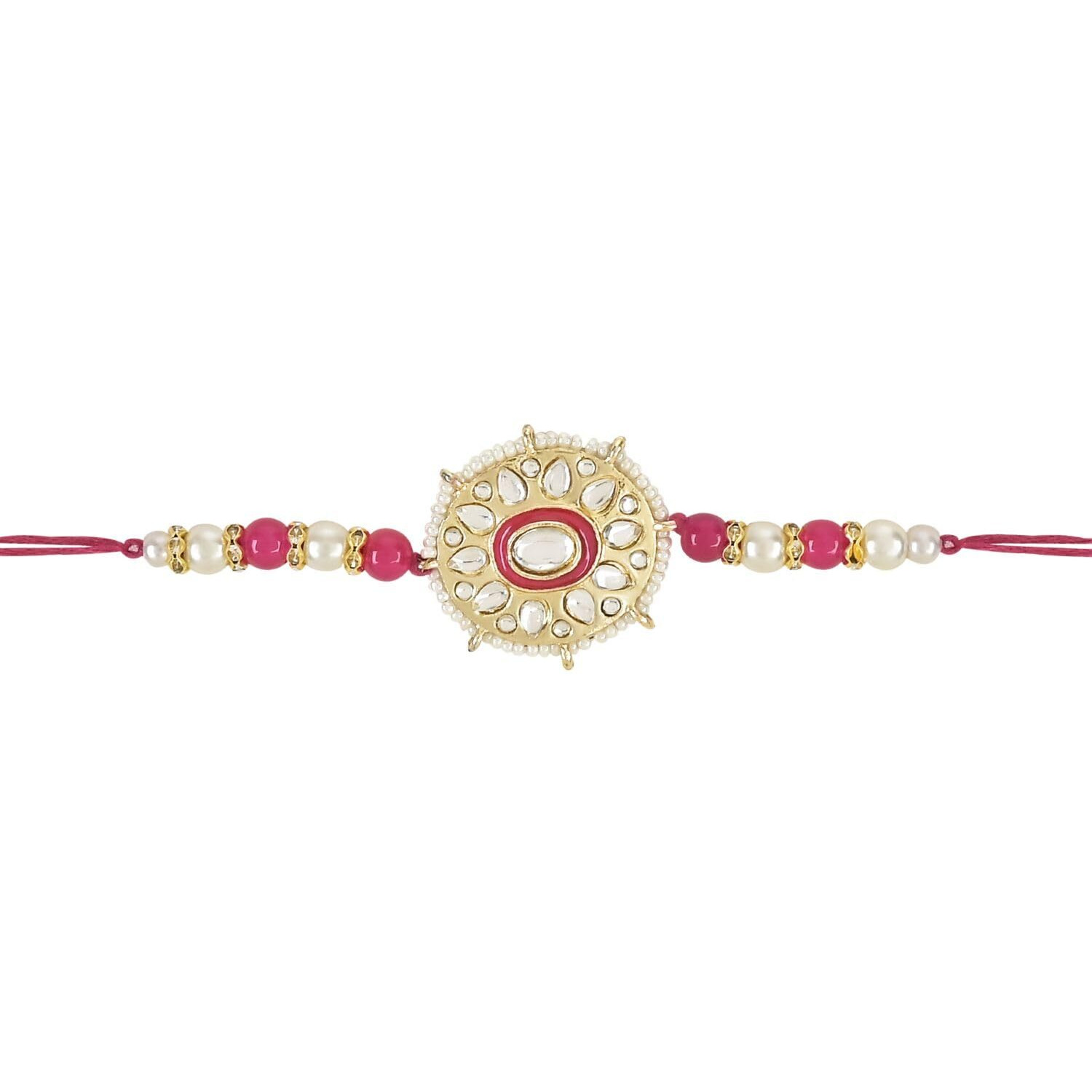 I Jewels Pearl & Kundan Designer Bhaiya Rakhi With Roli Chawal For Brother/Bro/Men With Rakshabandhan Card (R105Q-2) (Pack Of 2)