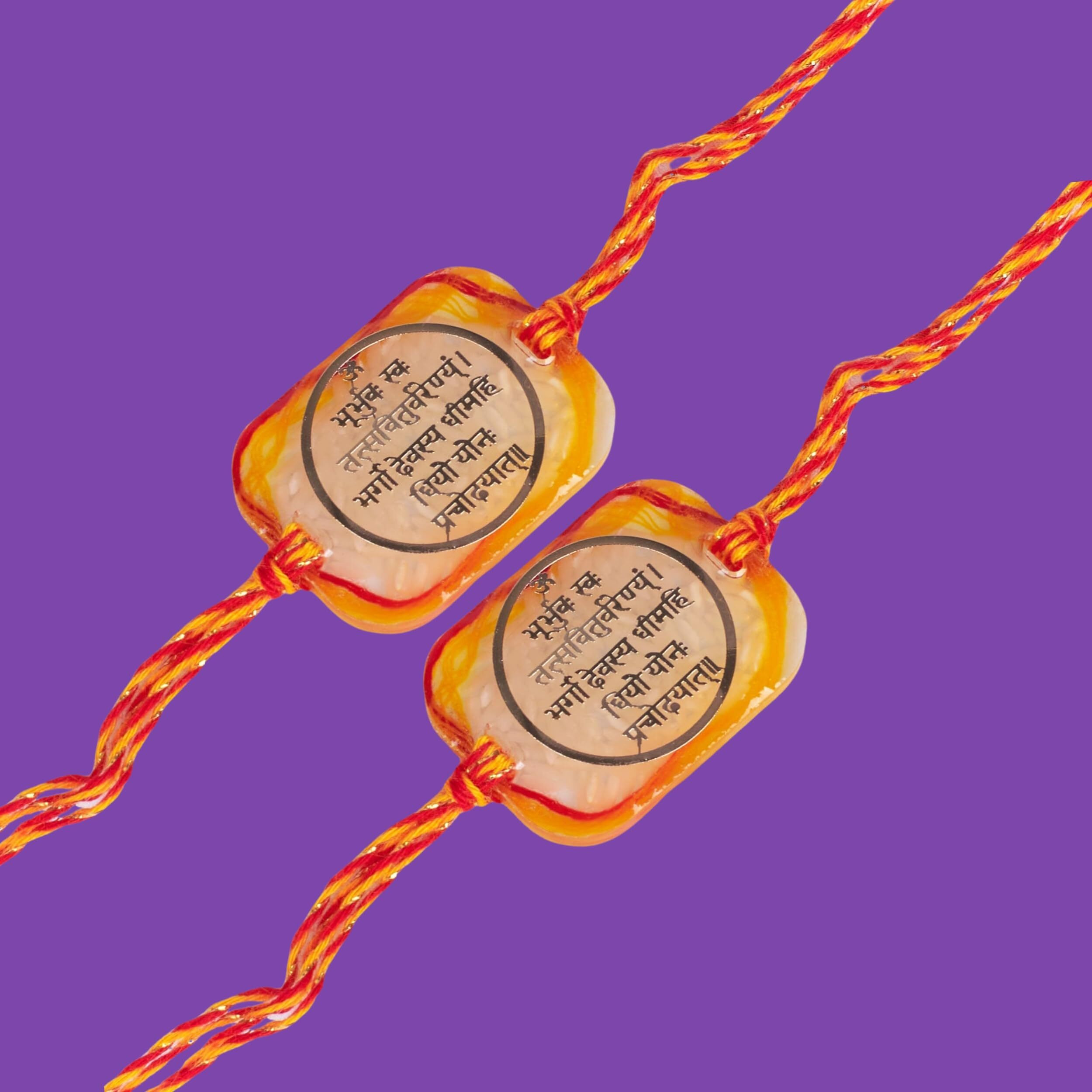 Salty Resin Gold Exquisite Designer (Shlok) Rakhi Set | Moli Dora Rakhi | Symbol Of Sibling Love & Protection
