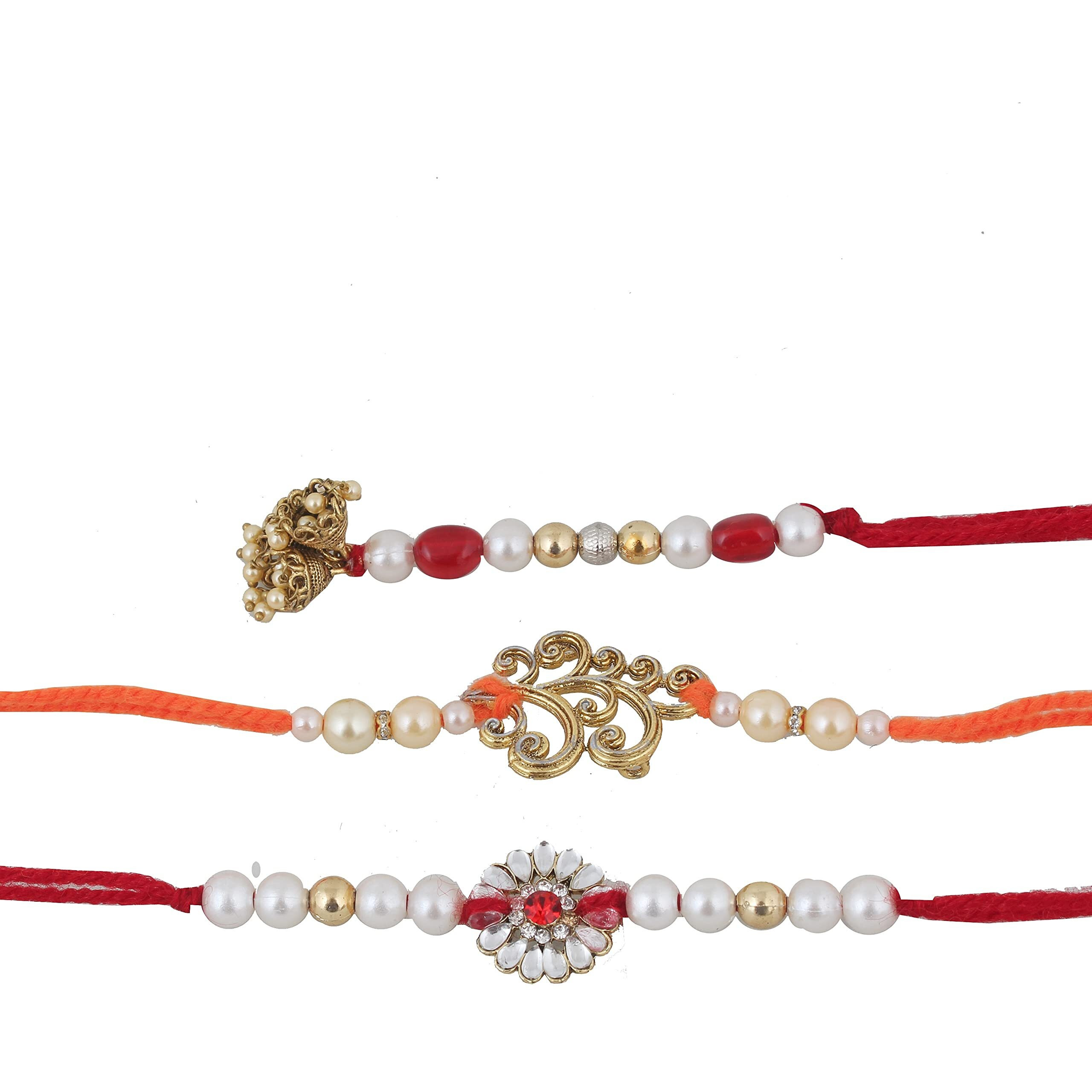 Lucky Jewellery Rakhi 18 K Gold Plated Rakhe Boho Collection Rakshabandan Rakhee Bracelet For Bro/Brother/Bhaiya/Bhai/Bhabhi Rakshasutra (175-Wesvr1-211-W-3)