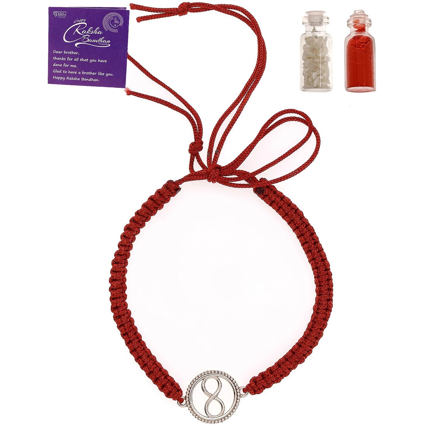 Sukkhi Rakhi 925 Sterling Silver Designer Infinity Silver Rakhi Bracelet For Men With Roli Chawal & Free Greeting Card With Certificate Of Authenticity | 925 Silver Rakhi For Brother | Rak106996