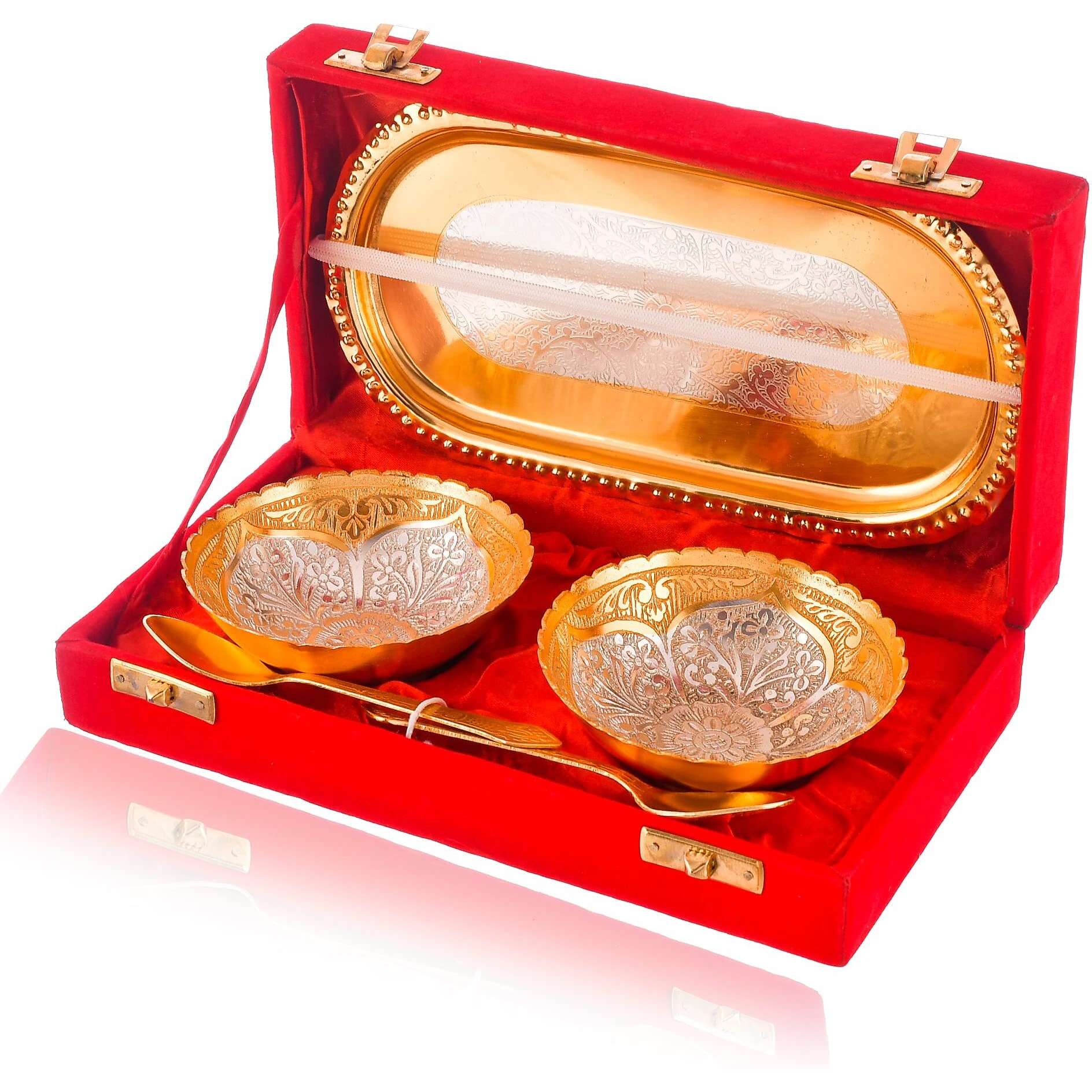 Yalambar Rakhi Gift Combo Set - Rakhi For Rakshabandhan Gifts For Bhaiya Bhabhi- Floral Bowl Set With Royal Velvet Gift Box + Rakhi Set Of 3 +Roli Chawal + Free Rakhi Card-Yal-02-855