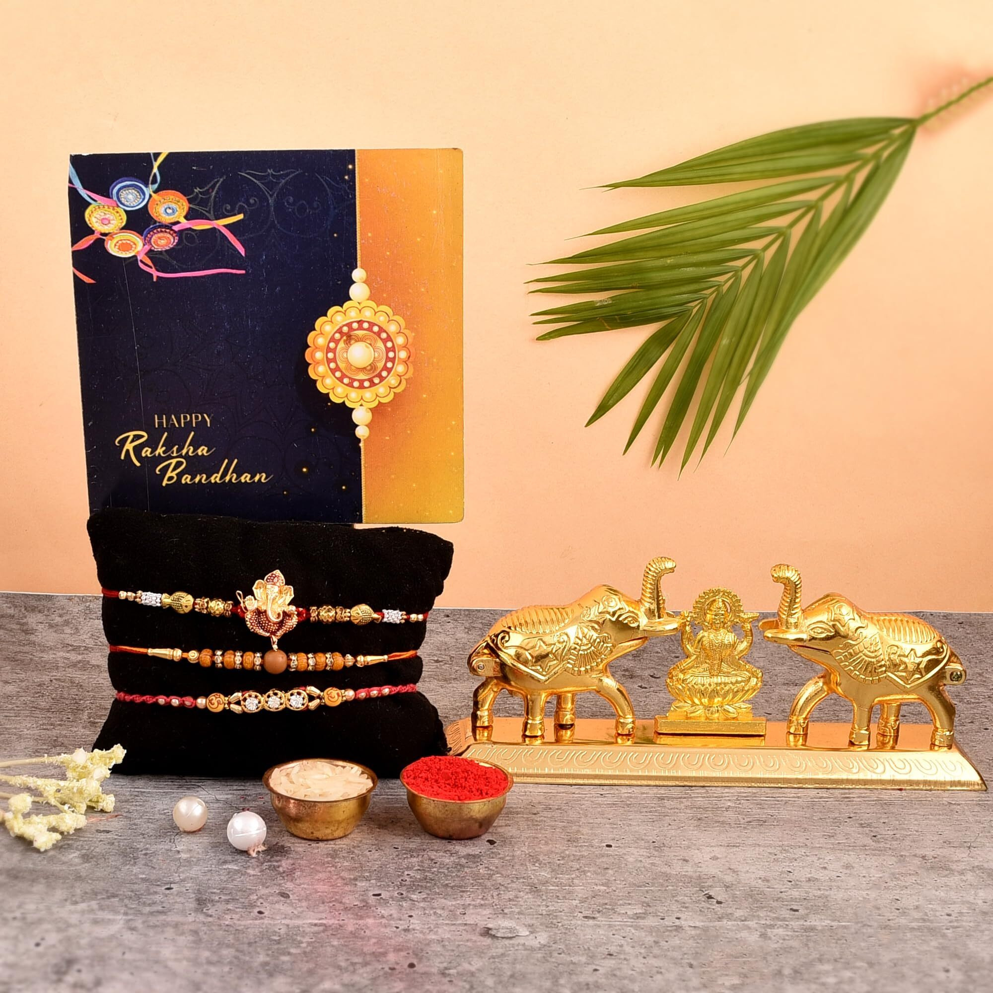 Yalambar Rakhi Gift For Brother [Gift Combo - |Rakhi Bhaiya Bhabhi Set With Metal Chandan Roli Kumkum Chawal Box (3 Rakhi Set With Double Sindoor Dani)-903-3