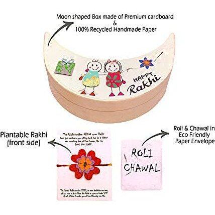 Surprise Someone Plantable Eco Friendly Organic Seeded Rakhi In Moon Shape Rakhi Theme Box