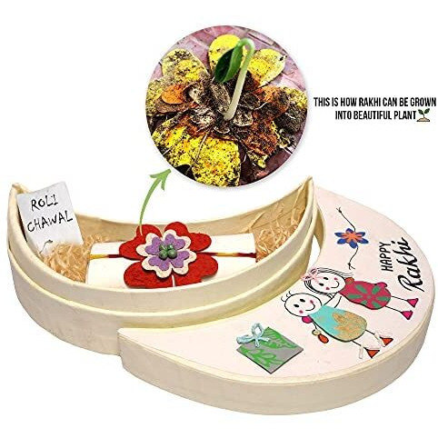 Surprise Someone Plantable Eco Friendly Organic Seeded Rakhi In Moon Shape Rakhi Theme Box