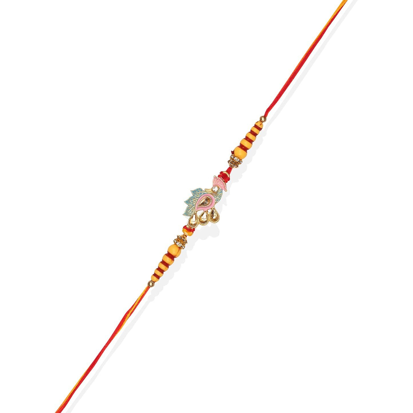 Accessher Designer Peacock Motif Enamel/Meenkari Rakhi For Brother | Rakhi Combo For Brother And Bhabhi - Pack Of 6 With Roli, Rice, Kumkum Packets & Happy Raksha Bandhan Card