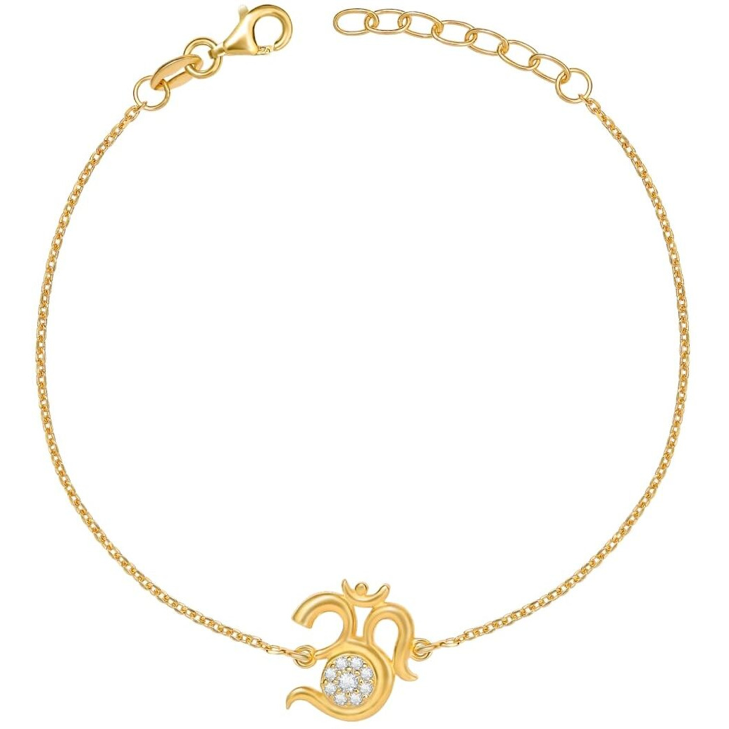 Zavya 925 Sterling Silver Om Cubic Zirconia Gold Plating Silver Rakhi | Rakhi For Brother- Rakshabandhan | Gift For Men & Boys |With Certificate Of Authenticity And 925 Hallmark | Gift For Brother