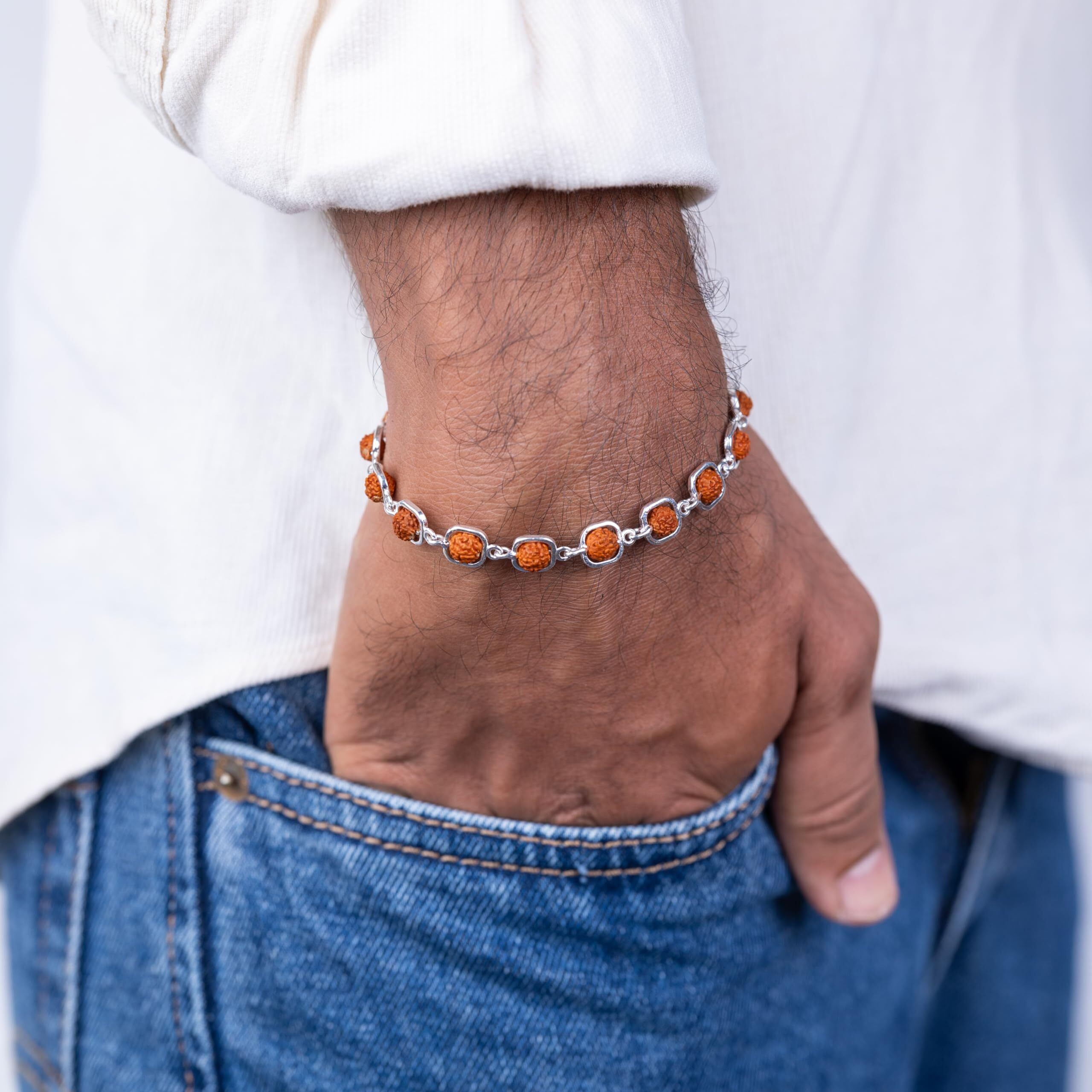 Hem Jewels Pure Silver Rudraksha Rakhi For Brother | Silver Bracelet For Boys And Men | Design Lord Of Rings (Hjrkh-97)
