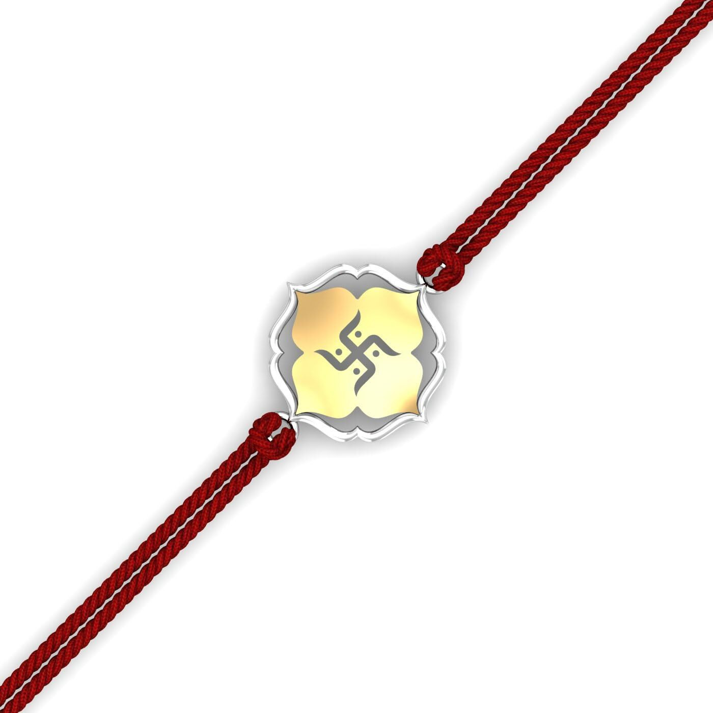 Kuberbox 925 Sterling Silver Blossom Swastik Silver Rakhi For Brother