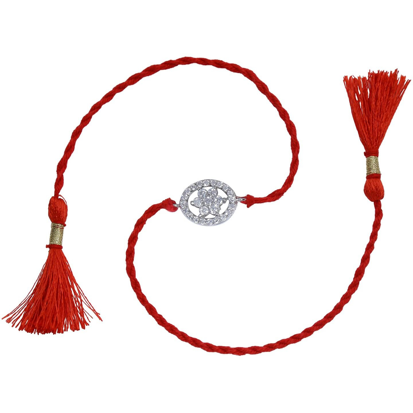 Ananth Jewels Men's Cotton 92.5 Sterling Silver Rakhi Bracelet For Brother (Red)