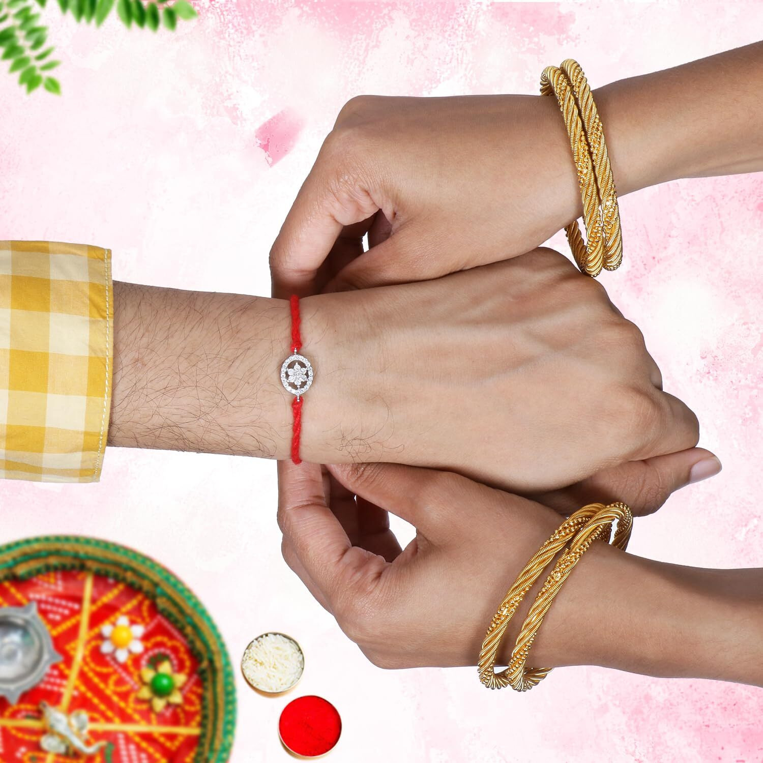 Ananth Jewels Men's Cotton 92.5 Sterling Silver Rakhi Bracelet For Brother (Red)