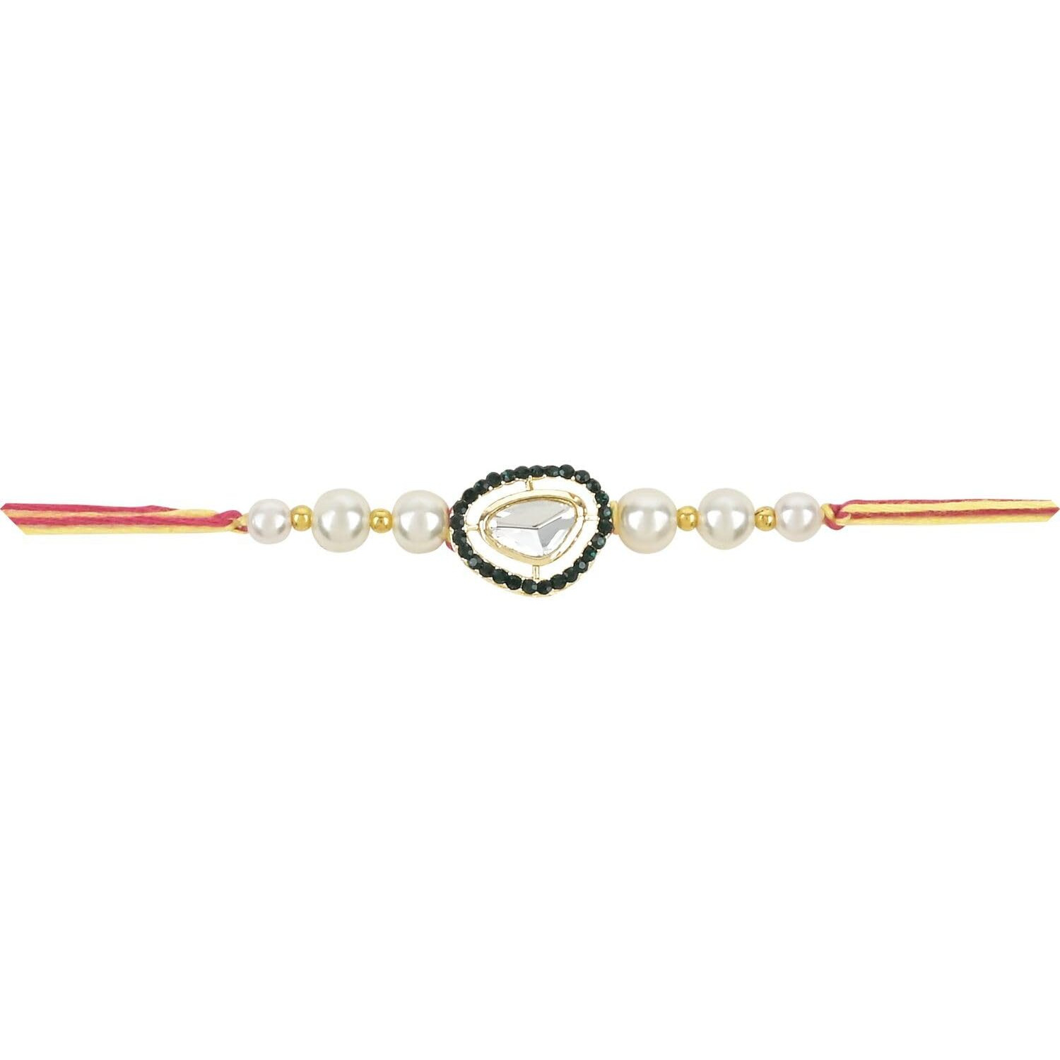 I Jewels Mens Pearl & Kundan Designer Bhaiya Rakhi With Roli Chawal & Rakshabandhan Card For Brother/Bro/Bhai (R097G-2)