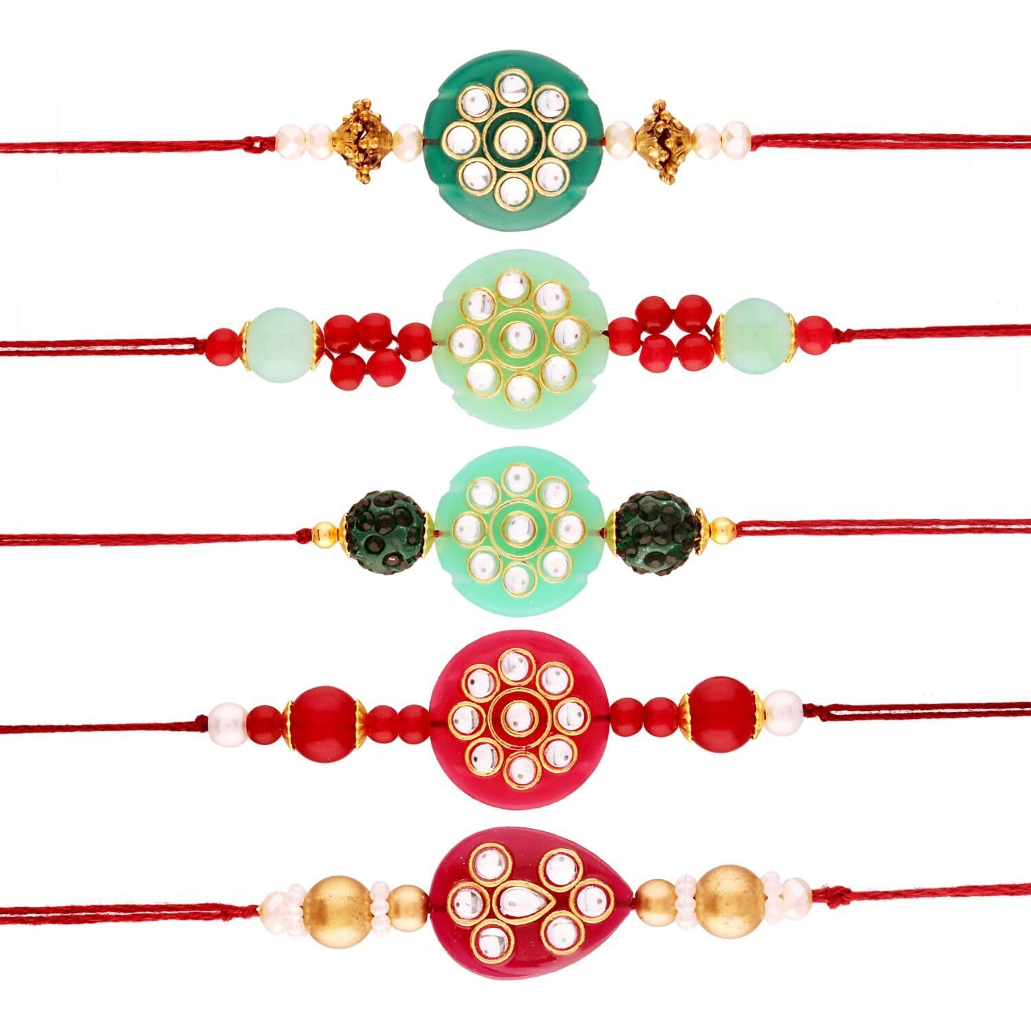 I Jewels Pearl & Kundan Designer Bhaiya Rakhi With Roli Chawal For Brother/Bro/Men With Rakshabandhan Card (R728Co)