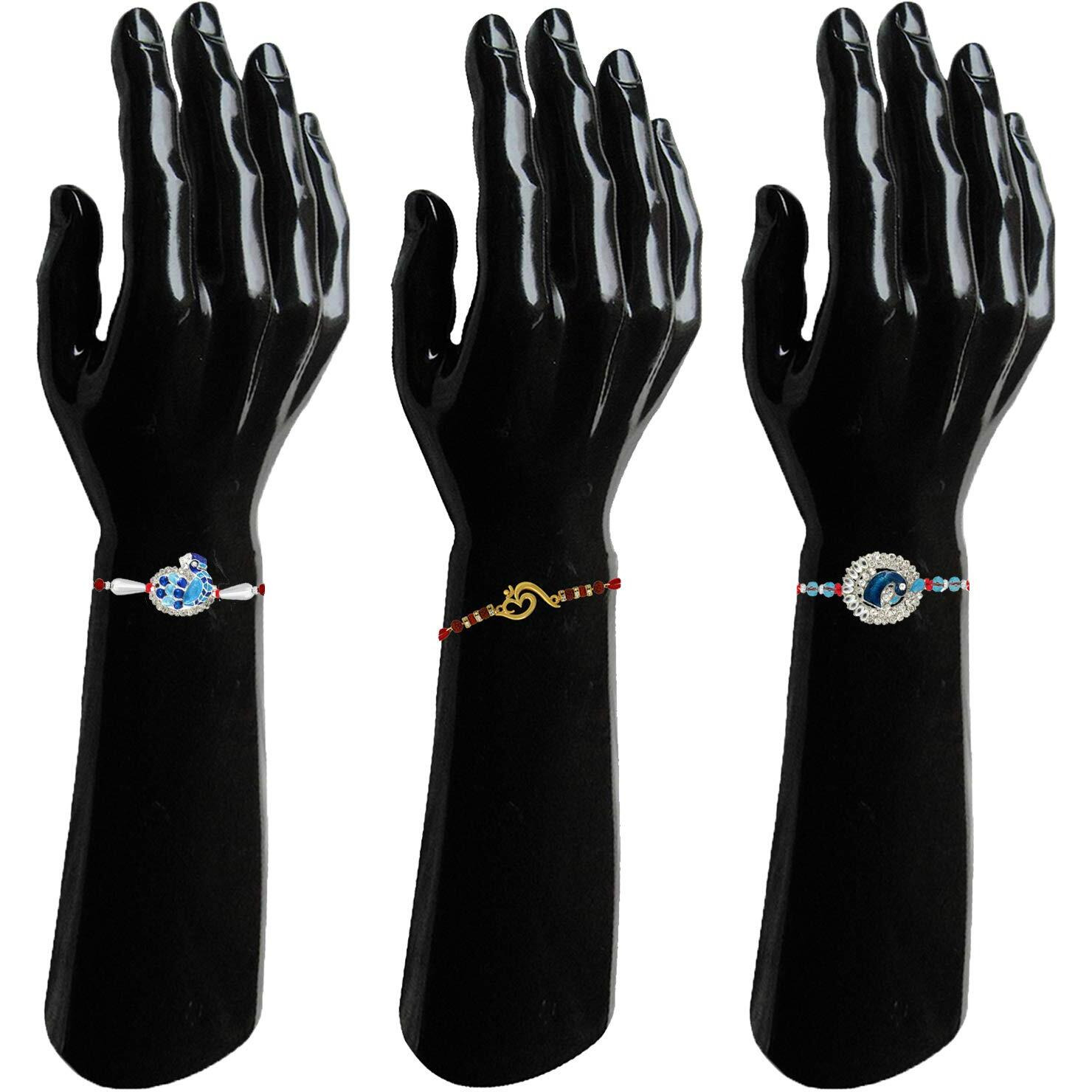 Mahi Combo Of Om And Peacock Rakhis With Crystals And Rudraksha For Adorable Brothers Rco1105126M