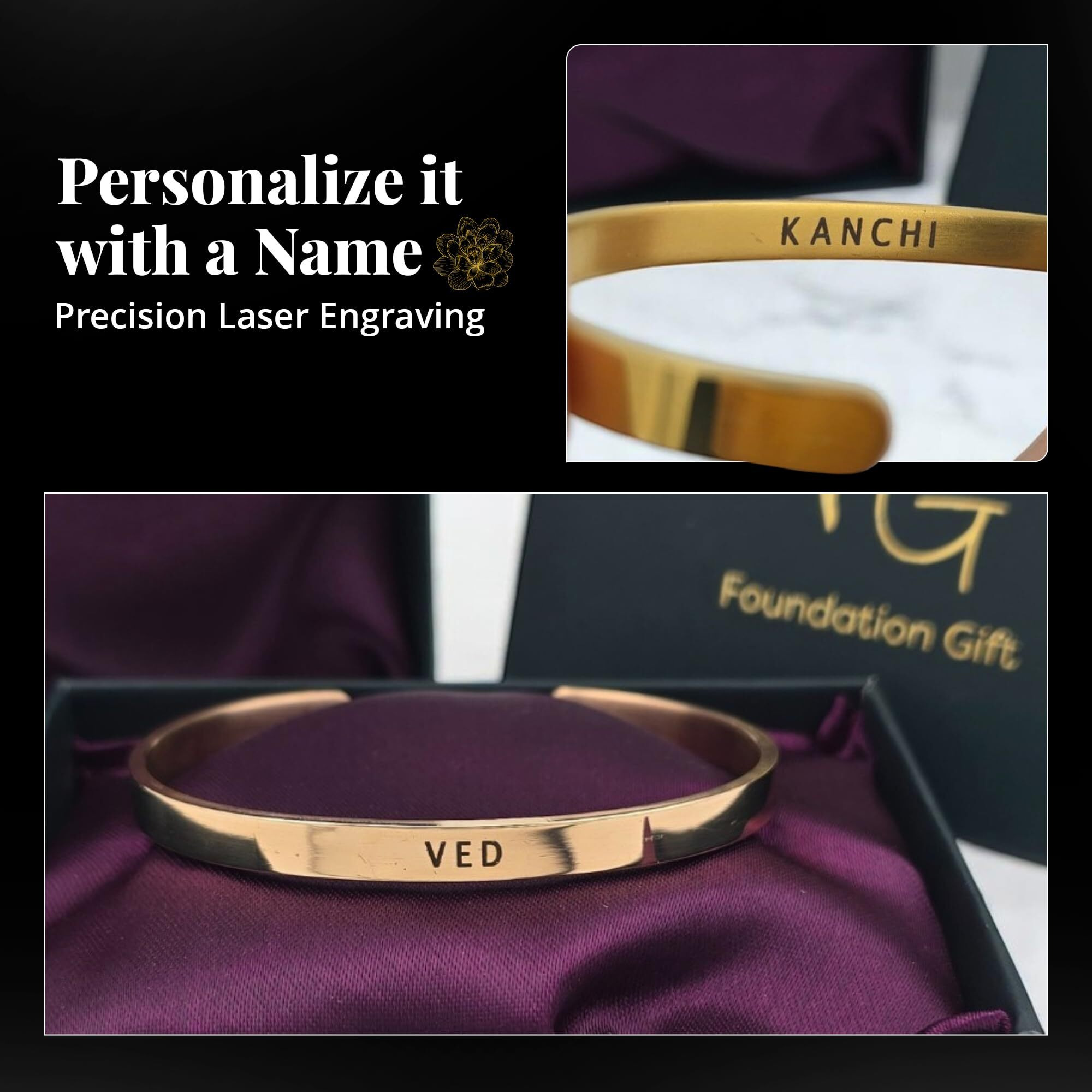 Fg Foundation Gift Silver Rakhi Bracelet For Brother  Custom Engraved Stainless Steel Kada For Men | Personalized Rakhi Gift With Name Tag | Silver Bracelet For Brother With Gift Box
