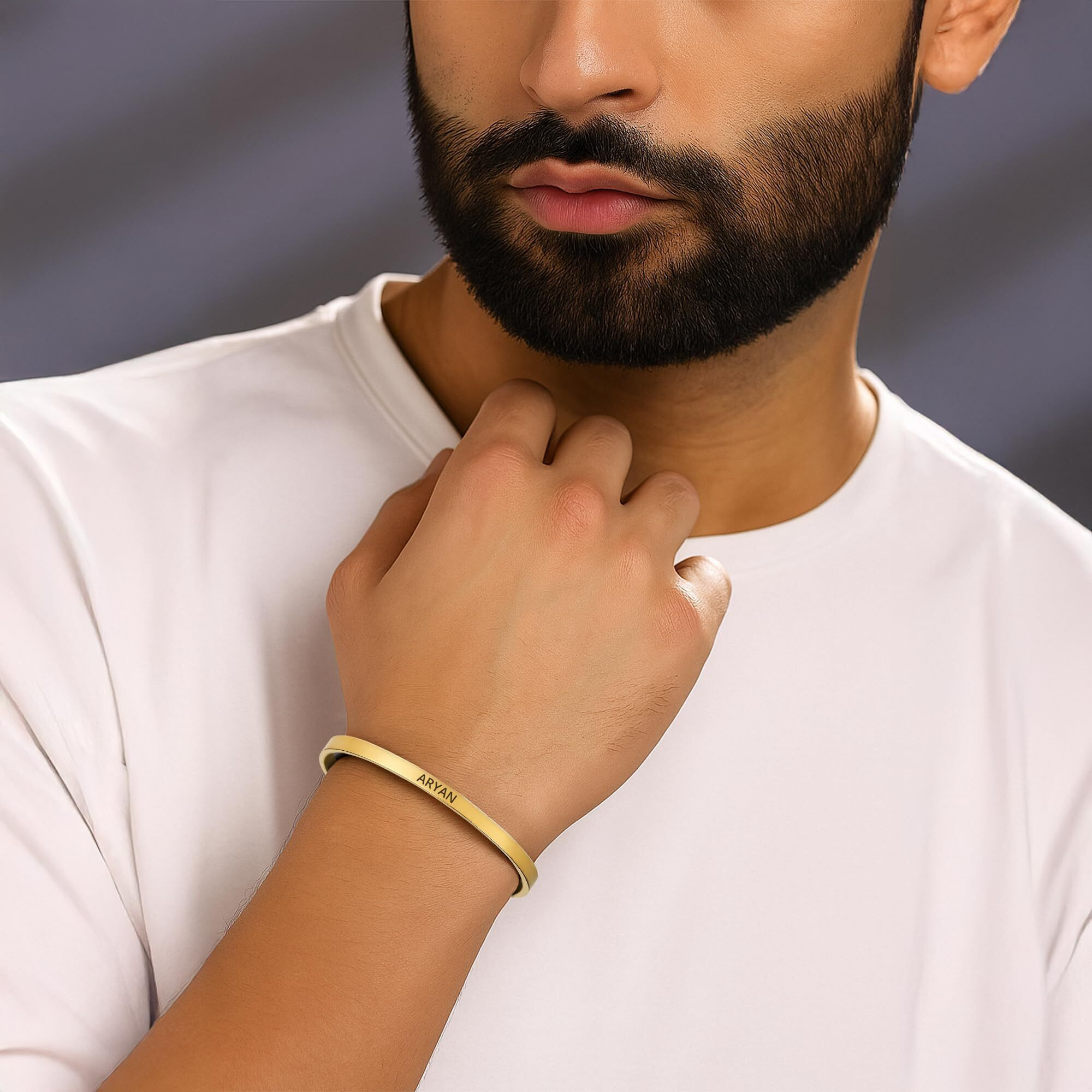 Fg Foundation Gift Silver Rakhi Bracelet For Brother  Custom Engraved Stainless Steel Kada For Men | Personalized Rakhi Gift With Name Tag | Silver Bracelet For Brother With Gift Box
