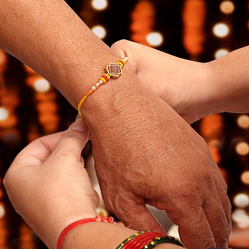 Pure Source India Raksha Bandhan Designer Rakhi With Greeting Crad, Roli And Chawal Set For Brother,Bhaiya (Bhai-One Pcs)
